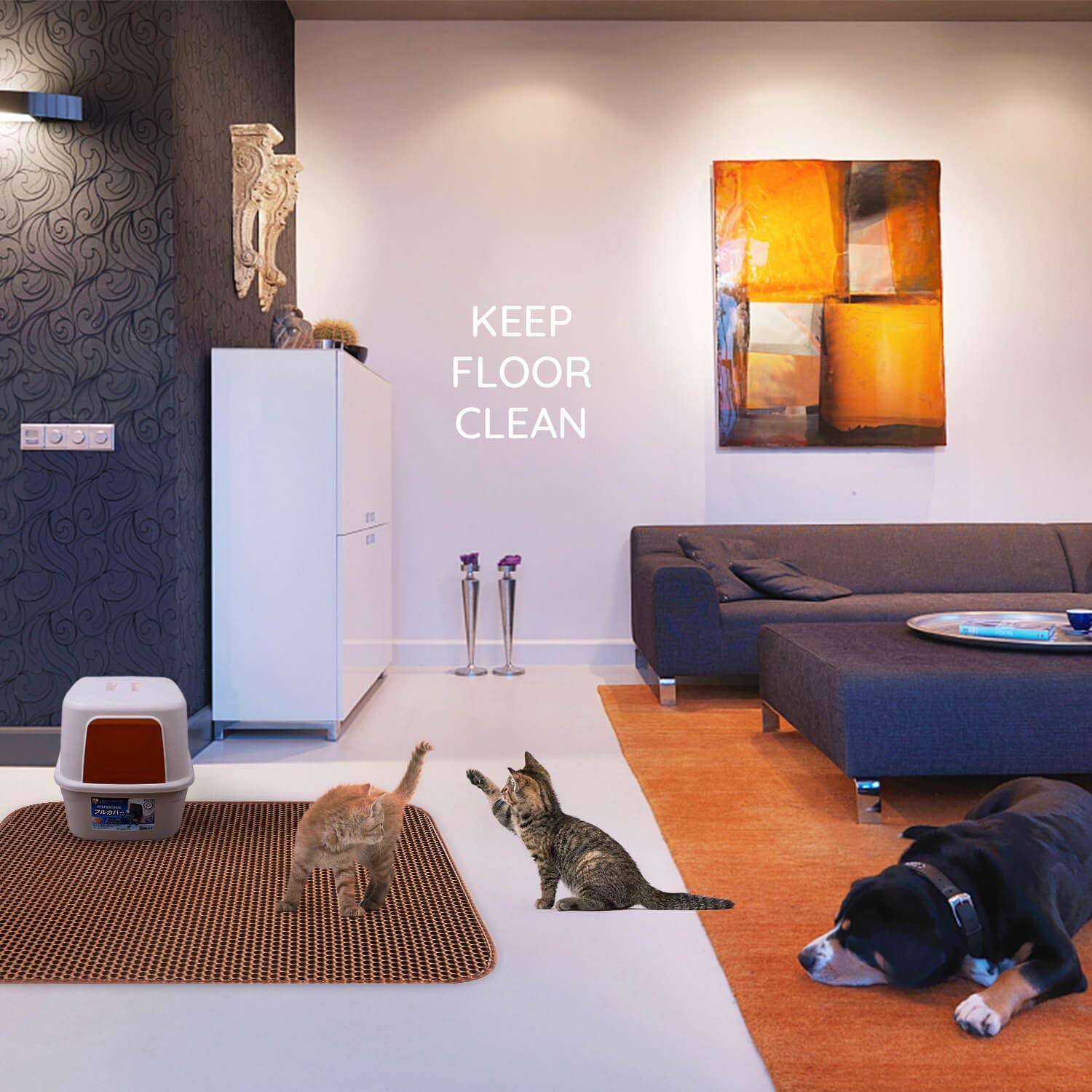 WePet Cat Litter Mat, Kitty Litter Trapping Mat, Honeycomb Double Layer Mats, No Phthalate, Urine Waterproof, Easy Clean, Scatte