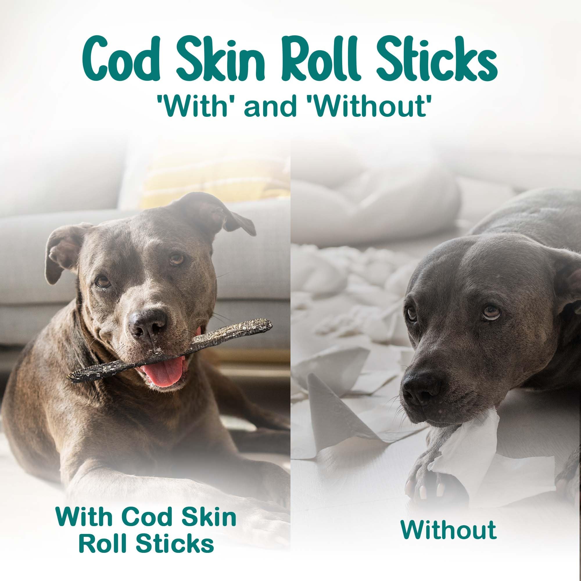 Ocean Tides Icelandic Atlantic Cod Fish Skin Treats for Dogs and Cats Dried Lean Crunch Sticks Chews