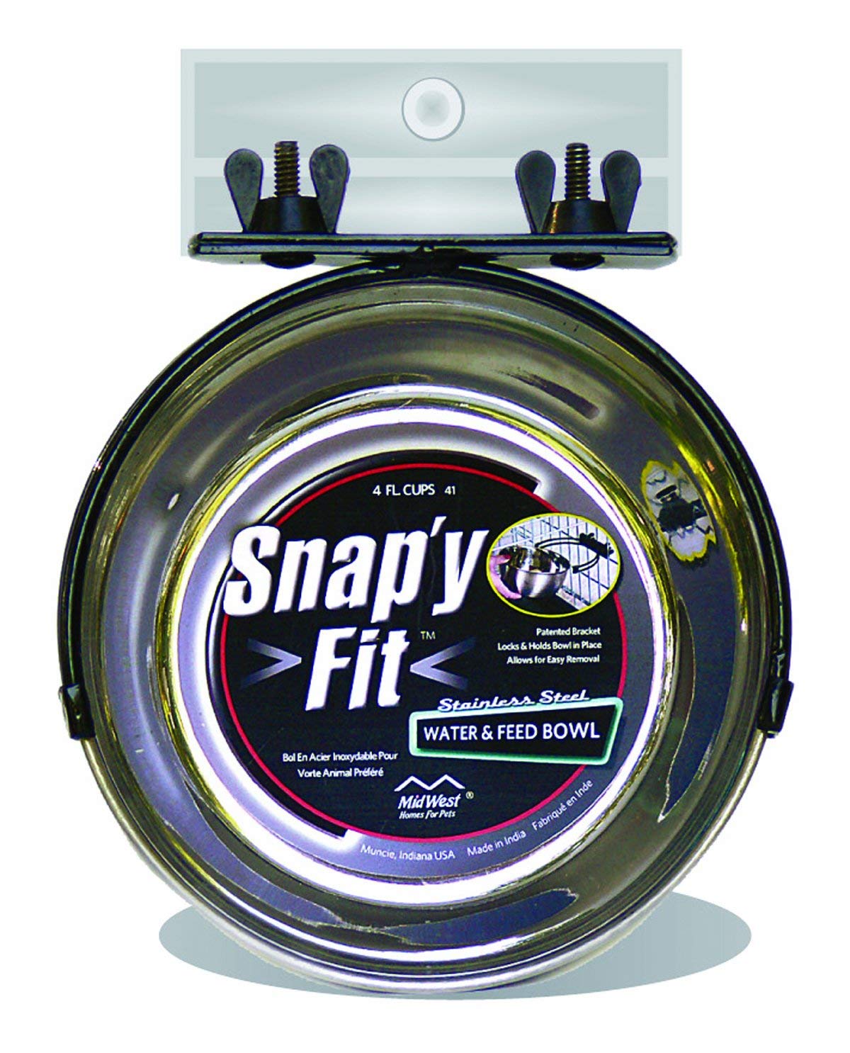 MidWest Homes for Pets Snapy Fit Stainless Steel Food Bowl / Pet Bowl, 1 qt. for Dogs & Cats, Silver