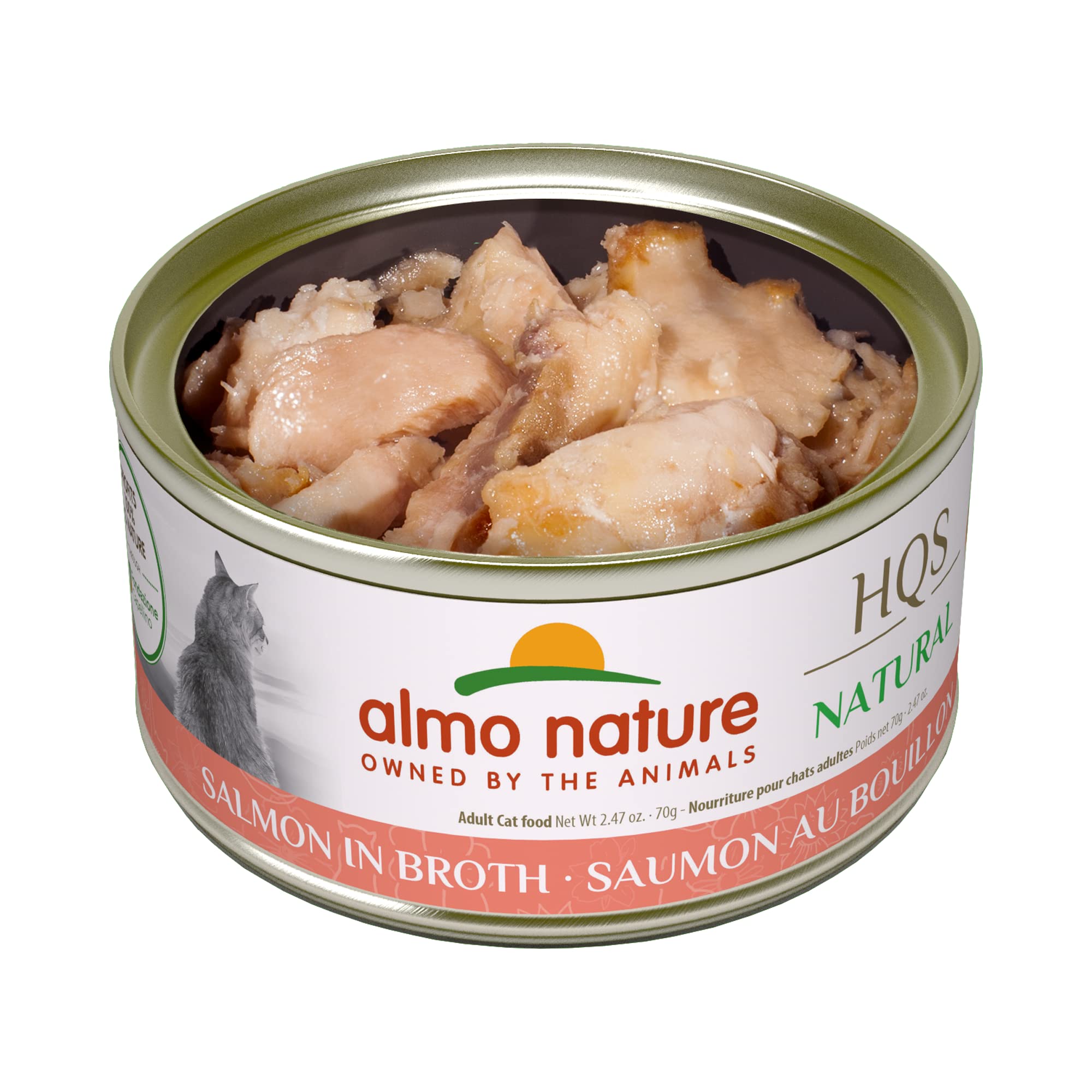 almo nature HQS Natural Salmon in Broth Grain Free Wet Canned Cat Food (24 Pack of 2.47 oz/70g cans)