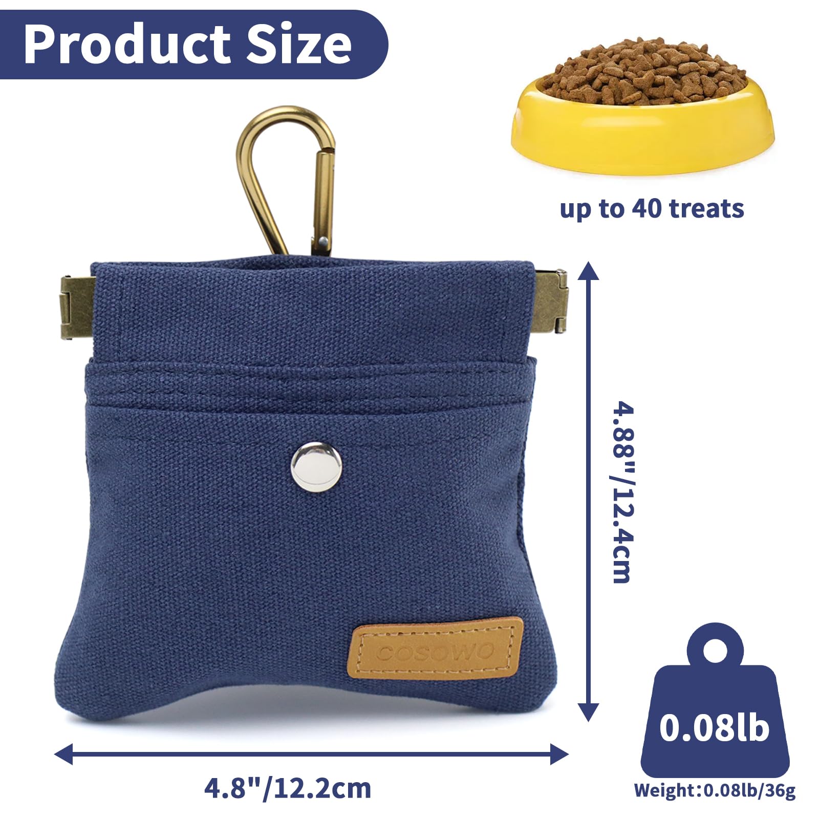 COSOWO Dog Treat Pouch, Hand Free Dog Training Treat Bag with Carabiner & Magnetic Buckle, Auto Closing Dog Walking Bag for Pupp
