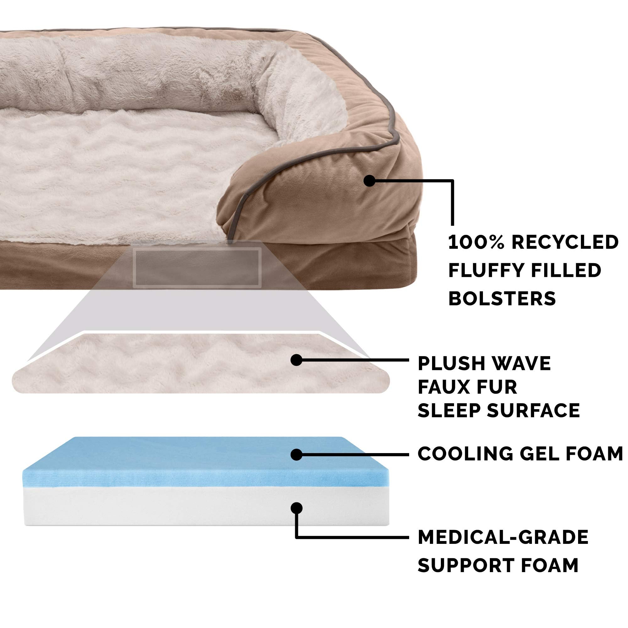 Furhaven Cooling Gel Dog Bed for Medium/Small Dogs w/ Removable Bolsters & Washable Cover, For Dogs Up to 35 lbs - Plush & Velve