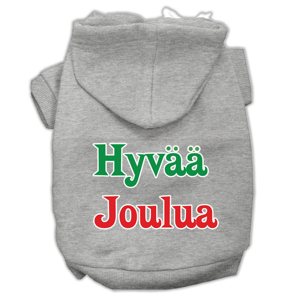 Pet Dog & Cat Hoodie Screen Printed, Hyvaa Joulua Gray SM (3-6 lbs.)