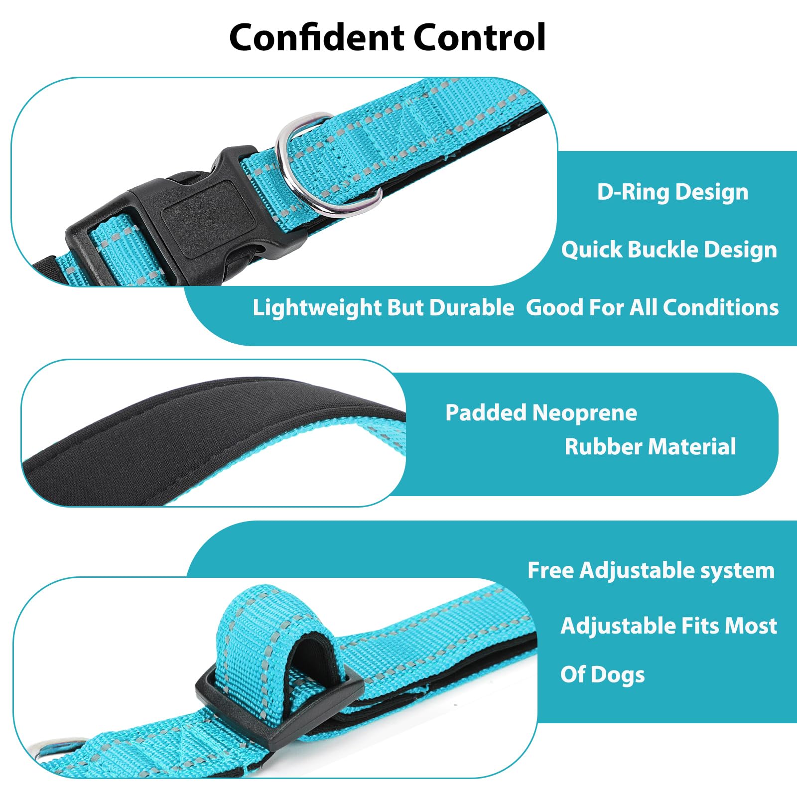 Penseepet Reflective Dog Collar Padded With Soft Neoprene Breathable Quick Release Basic Dog Collars For Puppy Small Dogs Sky Blue