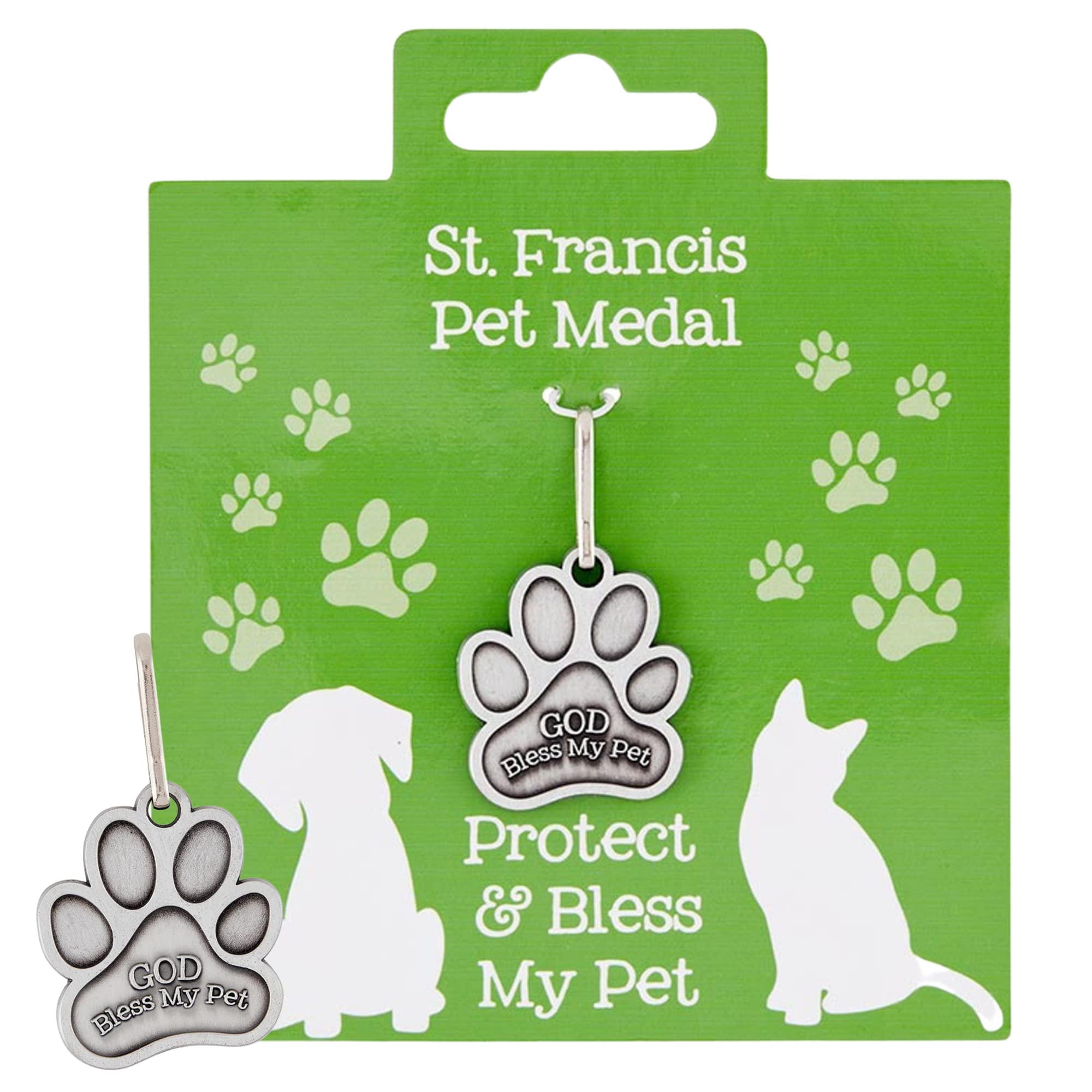 Needzo Saint Francis Patron Of Animals Medal And Prayer Card, God Bless My Pet Collar Attachment, Religious Gift For Cat And Dog