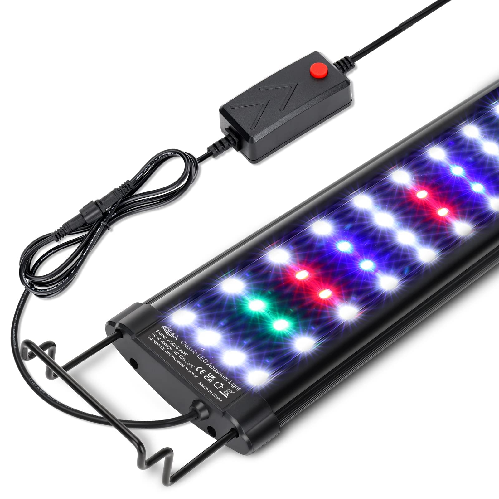 AQQA Aquarium Light,Full Spectrum LED Fish Tank Lights,12''-54'' Adjustable Multi-Color White Blue Red Green LEDs with Extendabl