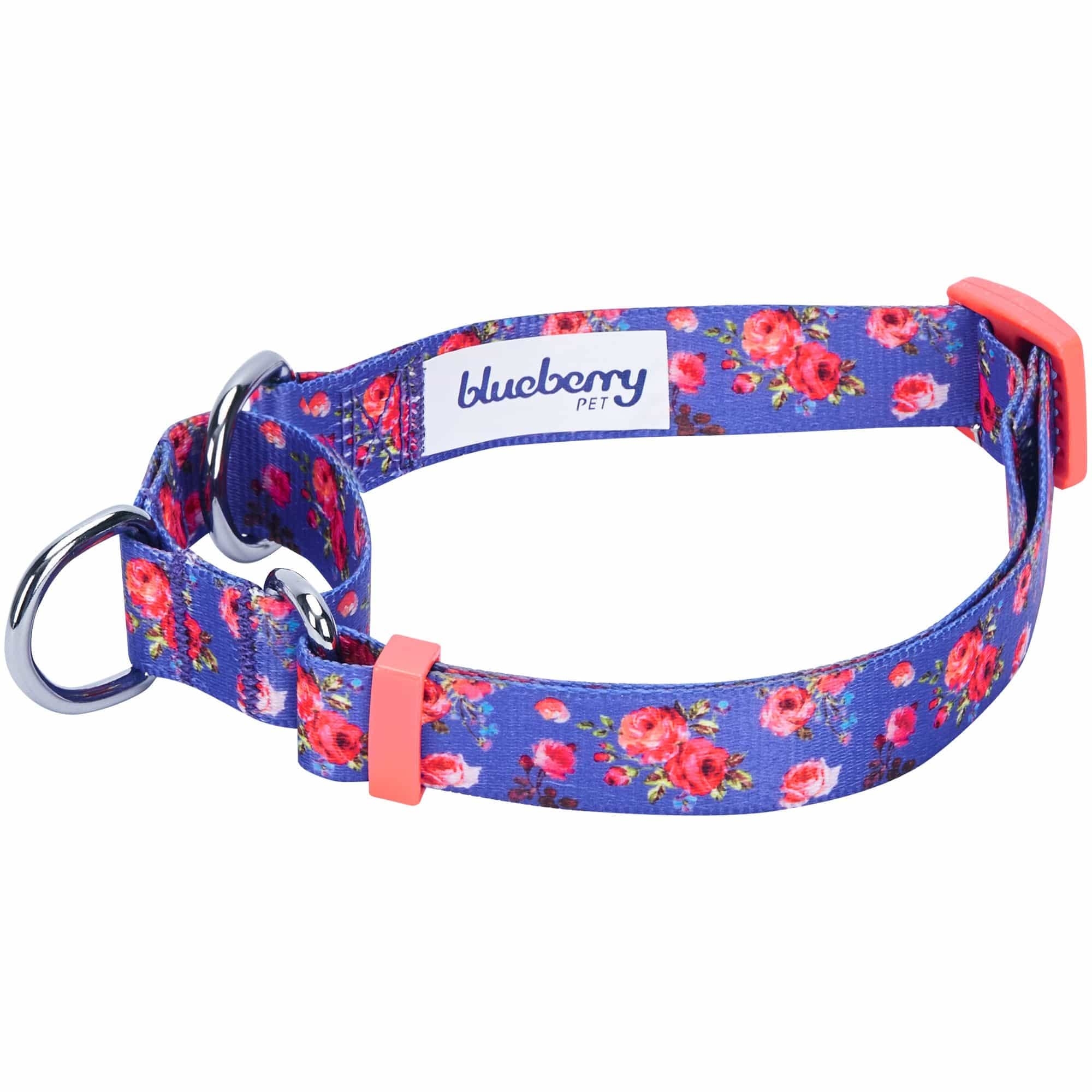 Blueberry Pet Spring Scent Inspired Rose Print Martingale Safety Training Dog Collar, Irish Blue, Large, Heavy Duty Adjustable Collars For Dogs