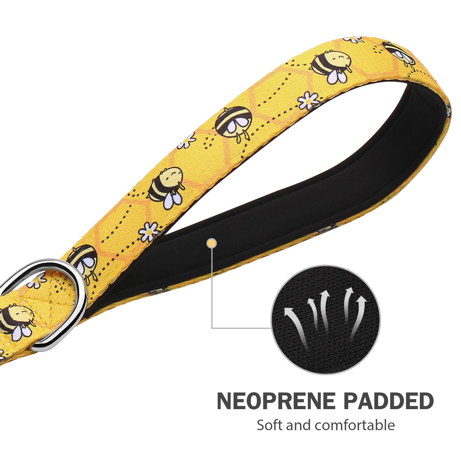 Hikiko 6 Ft Dog Leash, Padded Double Handle Leashes For Medium Large Dogs, Soft Traffic Handles Lead For Walking (Yellow Bee)
