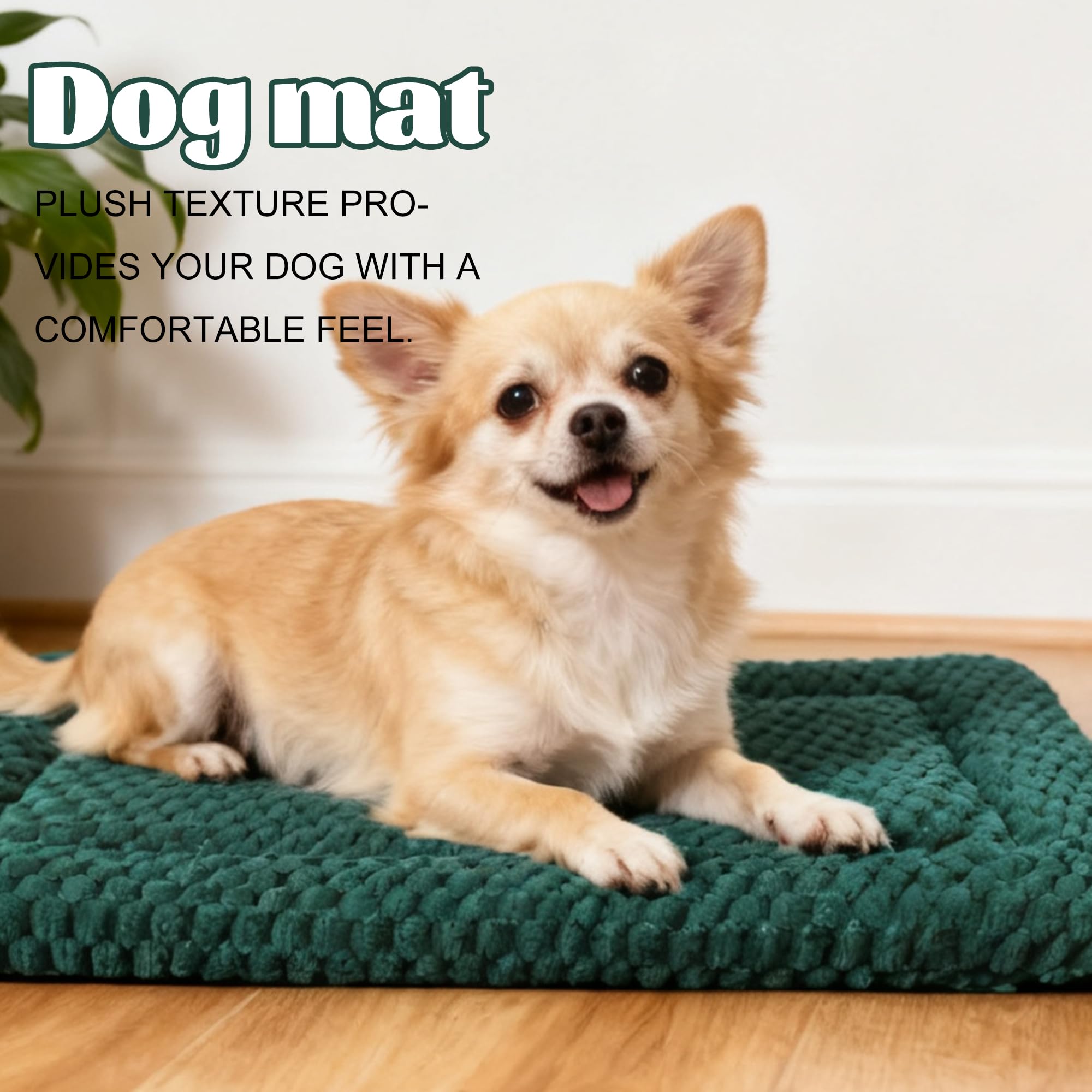 Dog Bed Crate Mat, Soft Durable Washable Anti-Slip Kennel Pad for Dogs & Cats, Reversible (Dark Green, L(35*23*1.5))