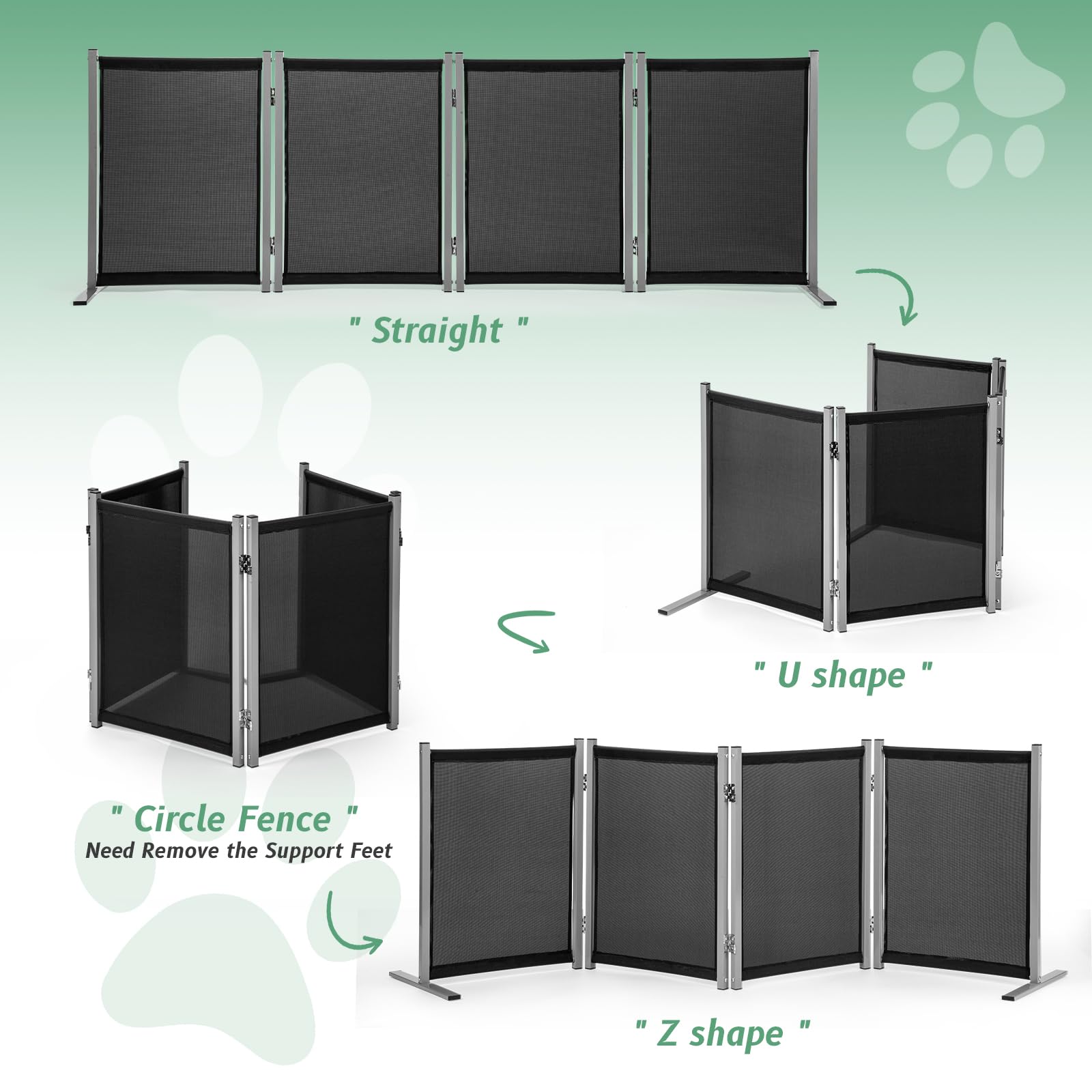 RANTILA 4 Panel Foldable Dog Fence Gate for Small Dogs - 68x24 Inch, Black, Model SL33007BK, Indoor Use, Easy Assembly