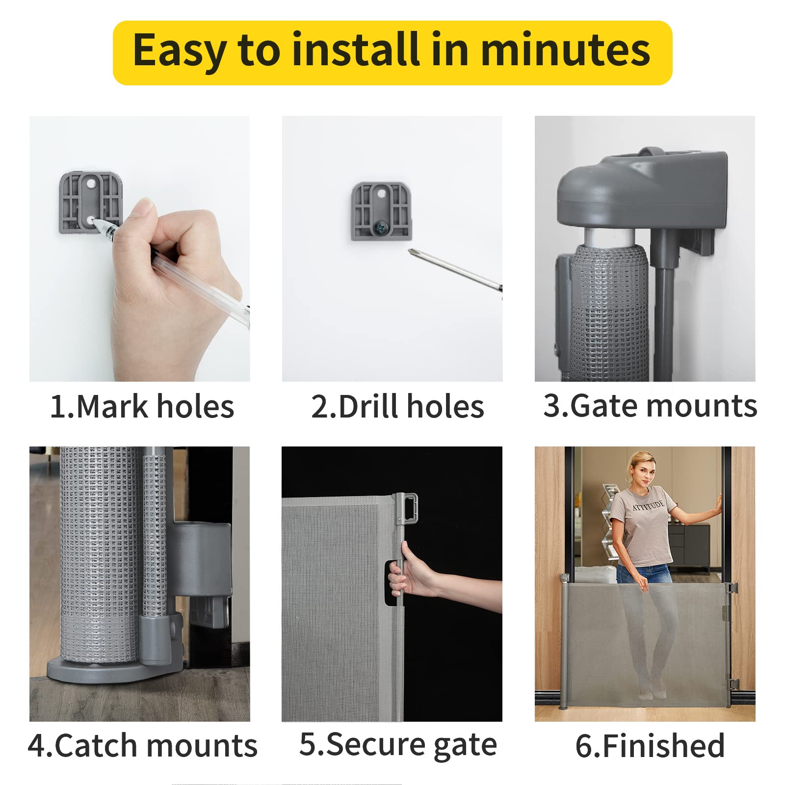 Retractable Baby Gate for Stairs - 33    Height, Expands up to 55    Width - Safety Gate for Infants, Toddlers, Dogs & Pets - Ea