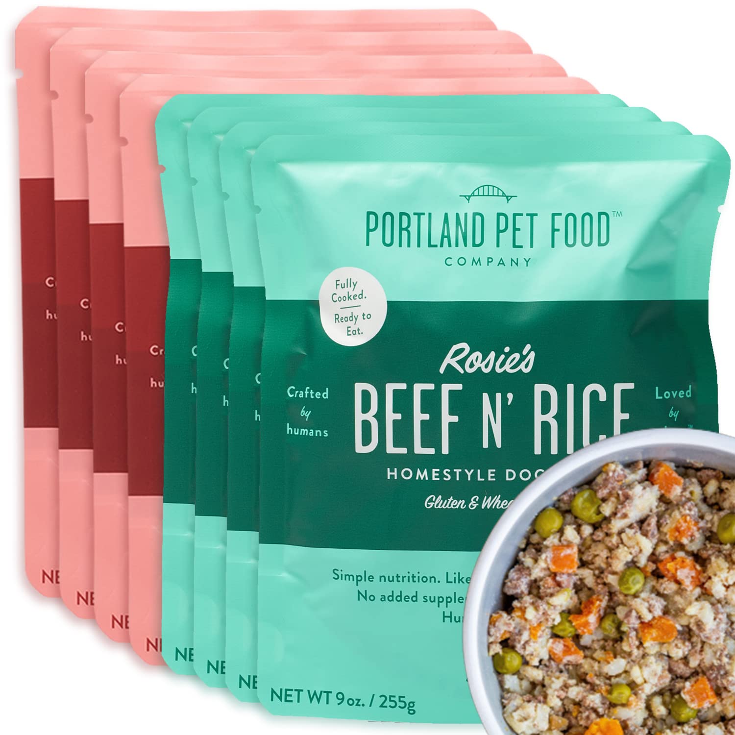 Portland Pet Food Company Salmon & Beef Fresh Dog Food Pouches - Human-Grade, Gluten-Free Wet Pet Meal Topper & Mix-Ins - Small 