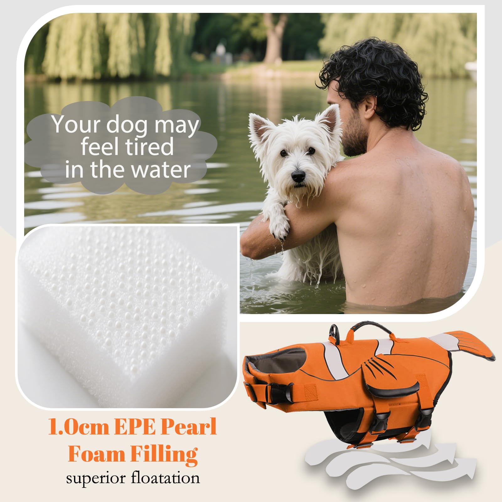 Dentrun Dog Life Jacket For Small & Medium Dogs, Ripstop Adjustable Swim Vest With Rescue Handle, High Visibility Safety Flotati