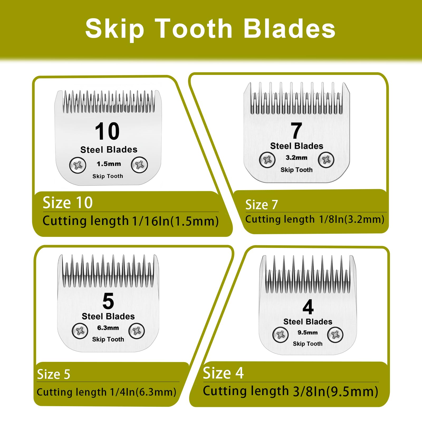 Filymosie 10+7+5+4 Skip Tooth Blades,Detachable Pet Dog Grooming Steel Blade Compatible With Oster A5,Wahl Km10 Series Clippers,