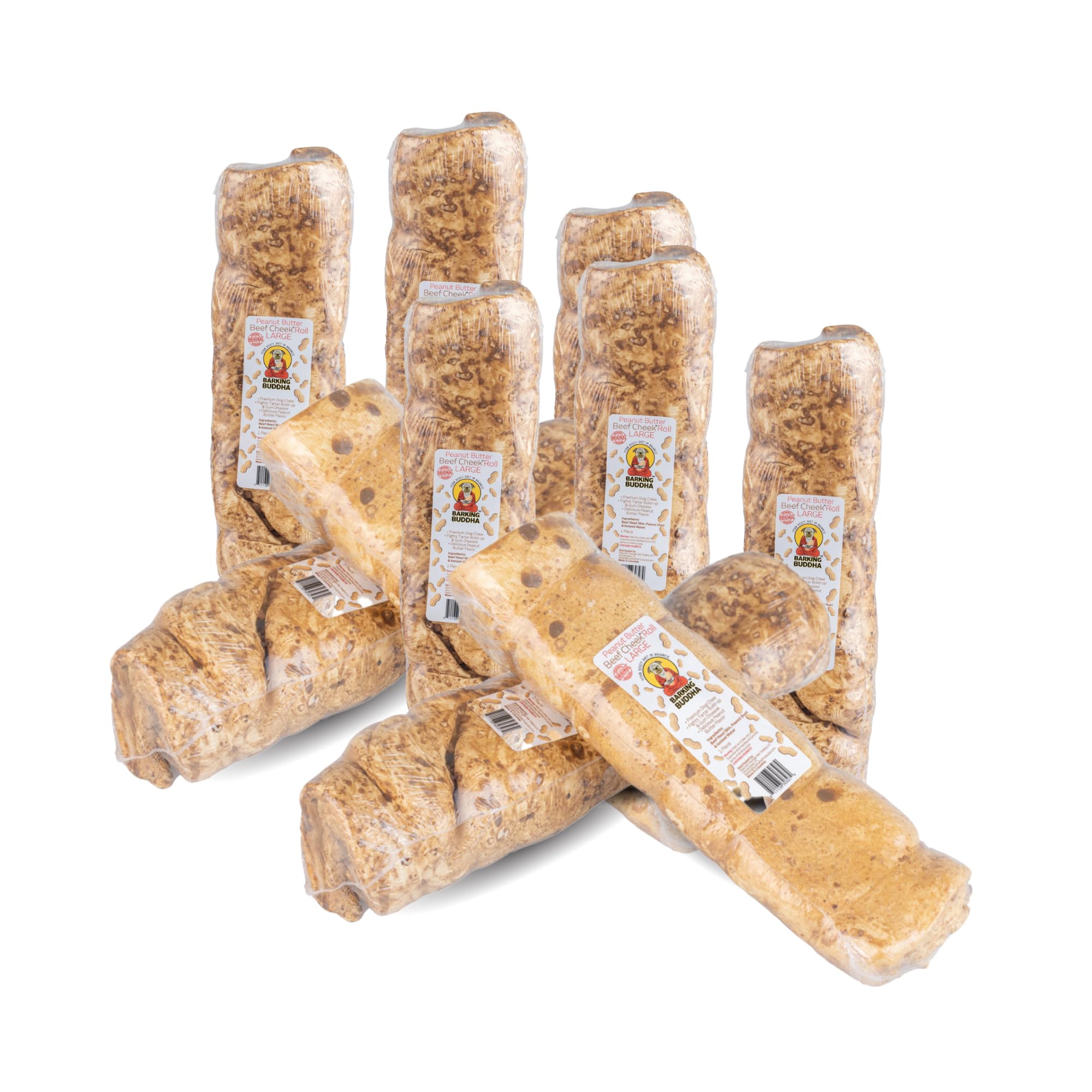 Barking Buddha Beef Cheek Rolls | Premium Dog Chews | Extra Thick, All Natural, No Additives, Gluten Free | Peanut Butter - Smal