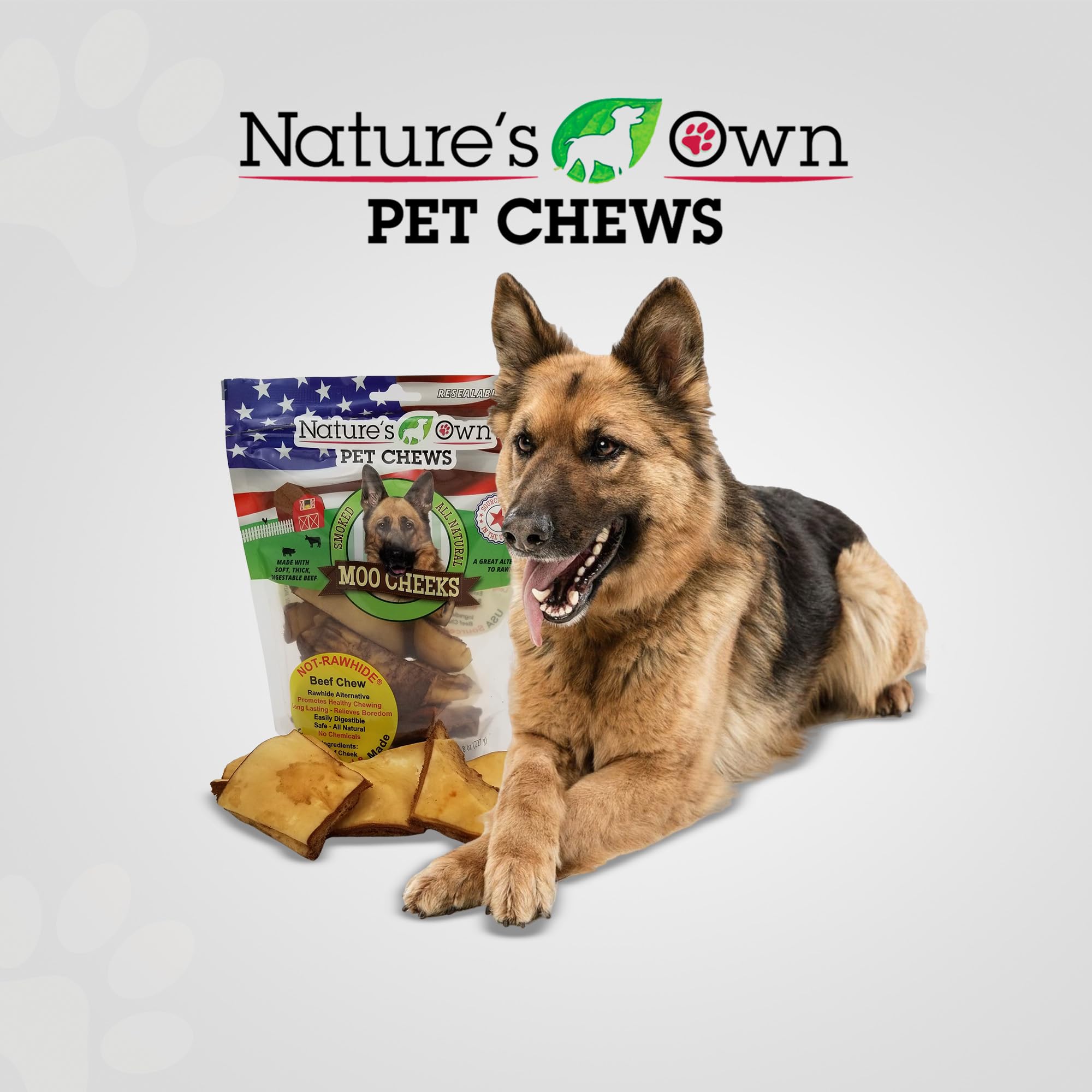 Natures Own Pet Chews Pet Chews Smoked Moo Moo Cheeks 8 oz - Natures Own Pet Chews Bag Treat - 100% Natural Made with Soft, Th