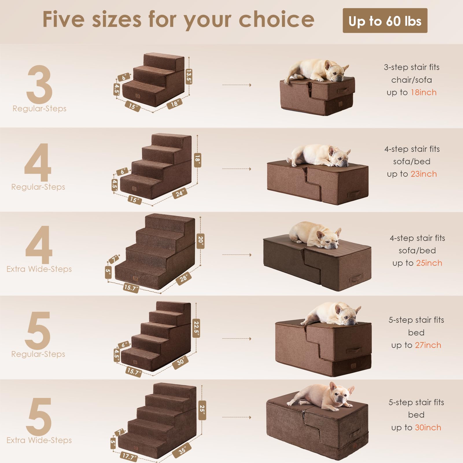 Eheyciga Dog Stairs For High Bed 25   H, 5-Step Extra Wide Dog Steps For Bed, Pet Steps For Small Dogs And Cats, Non-Slip Balanc