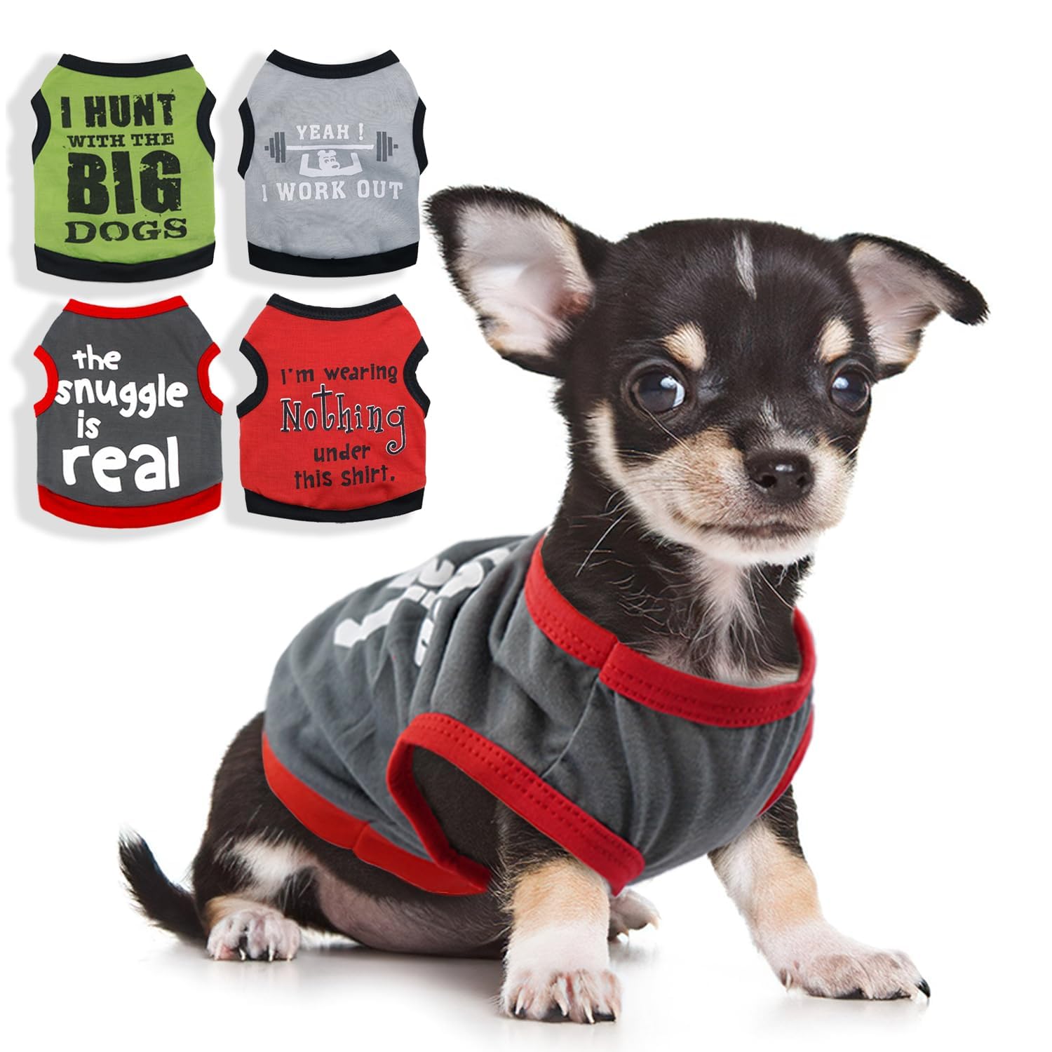 4 Pieces Pet Shirts Dog Clothes for Small Medium Dogs Boy Doggie Tshirt Outfits Puppy T-Shirt for Chihuahua Mini Dachshund Frenc
