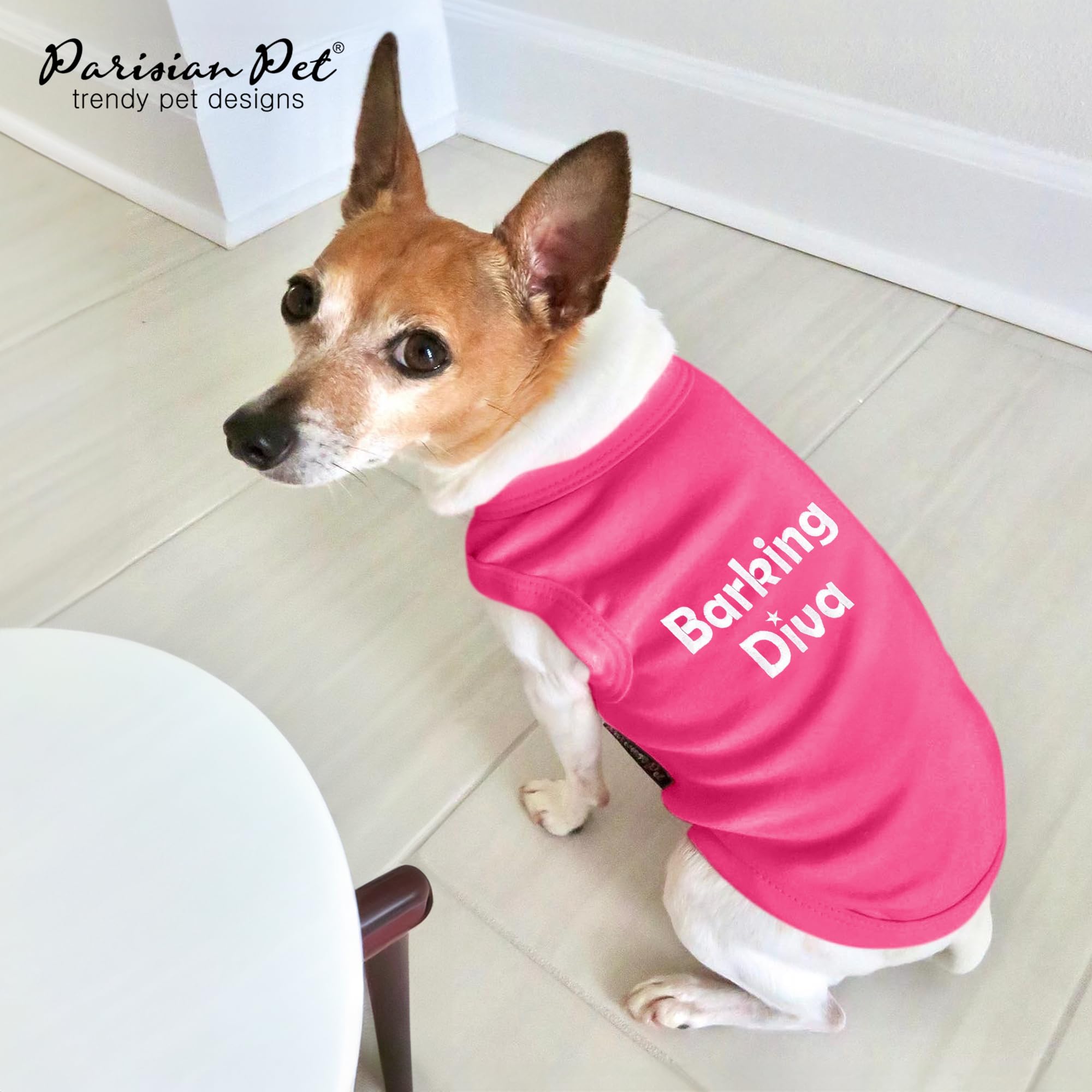 Parisian Pet Dog Tshirt - Embroidered Barking Diva Girl Tank Top - Breathable And Lightweight Dog Clothes Female - Sleeveless Pi