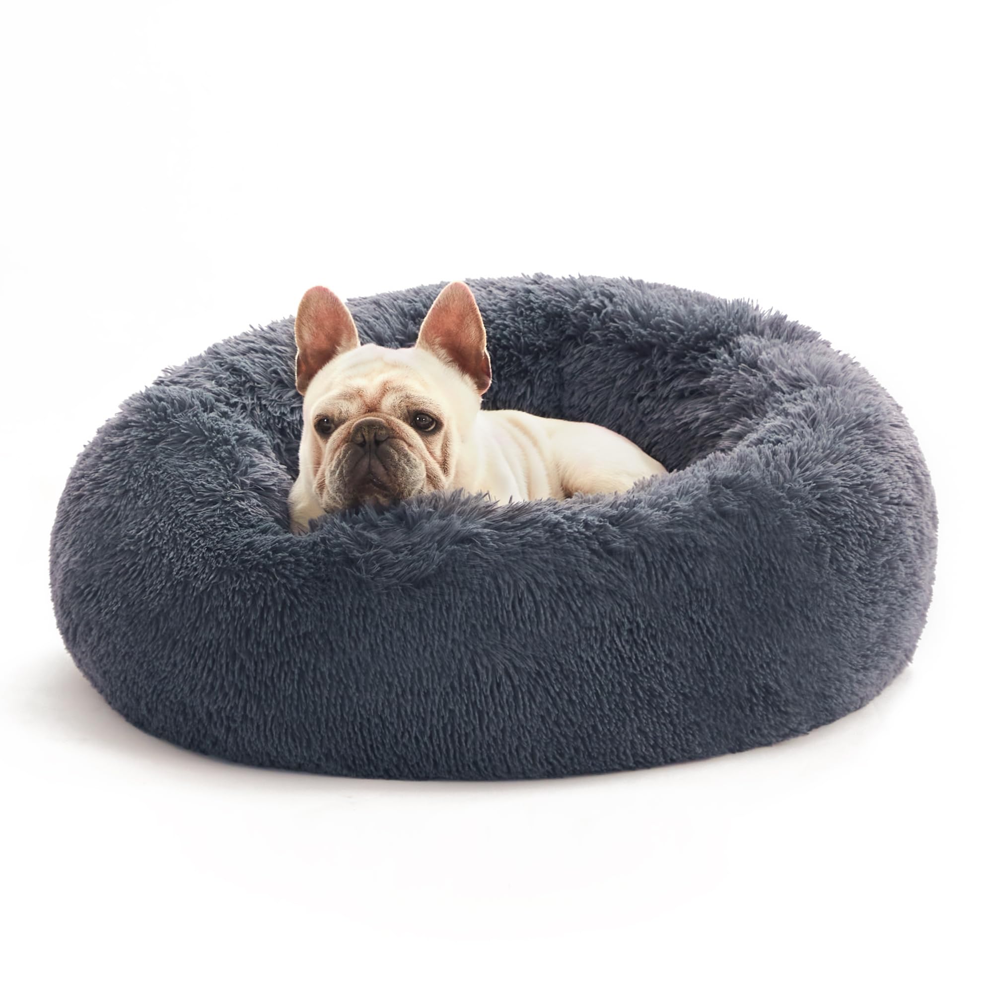 Love'S Cabin Calming Cat Bed For Indoor Cats, Anti-Anxiety Donut Round Dog Bed, Fluffy Faux Fur Washable Pet Bed For Small Mediu