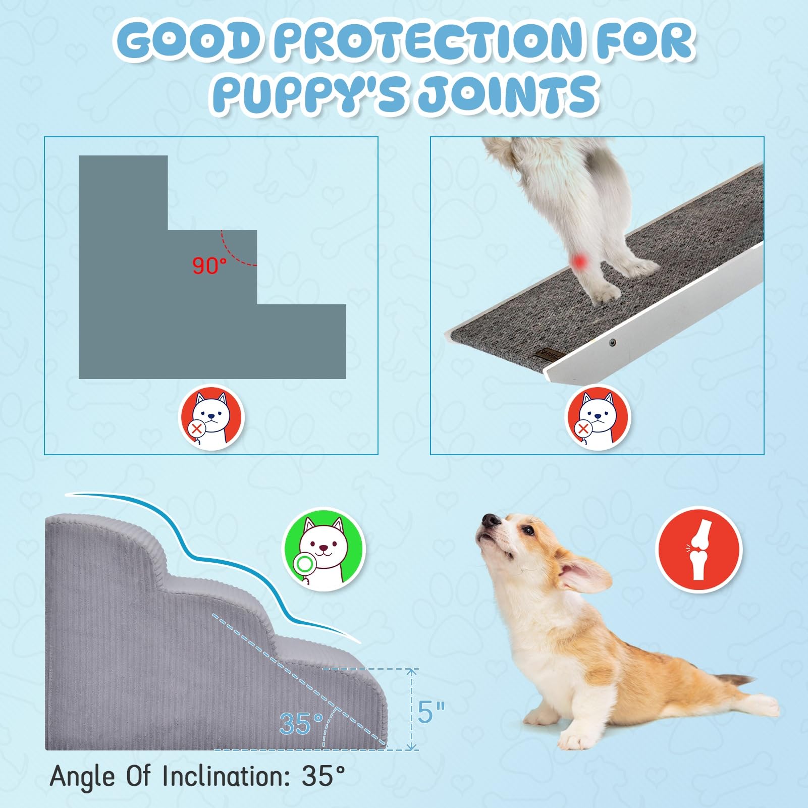 Yiruka Dog Stairs Steps for High Bed: 3 Steps Pet Steps for Small Dogs and Cats Non-Slip Removable Washable Cover Ramp for Indoo