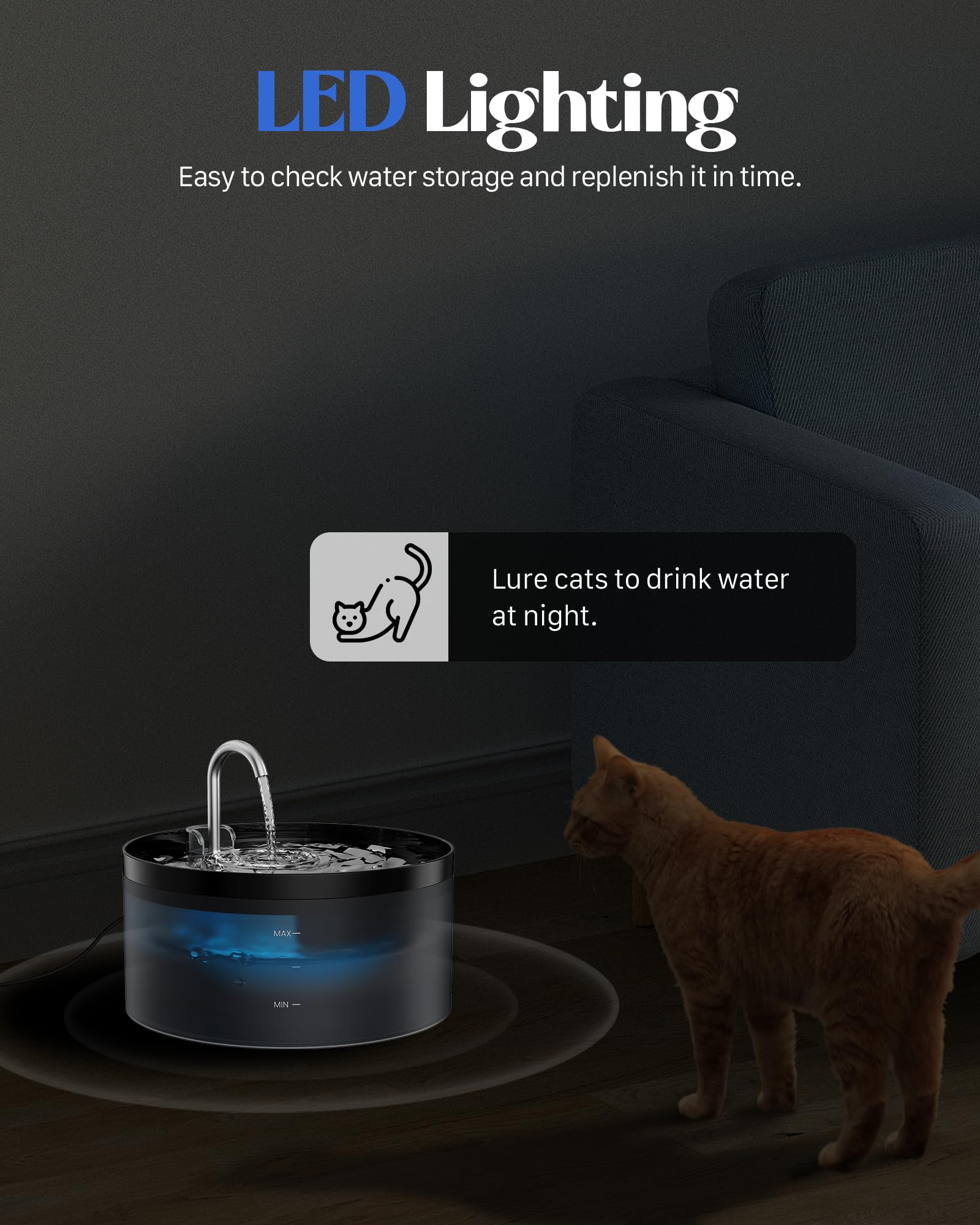Cat Water Fountain for Cats Indoor: GIOTOHUN 108oz/3.2L Black Cat Drinking Founttain - Pet Fountains Contains 6 Filters + 3 Spon