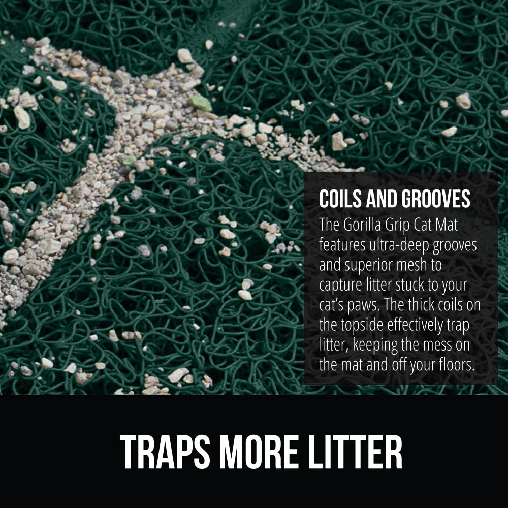 GORILLA GRIP Cat Litter Box Mat, Water Resistant, US Designed Kitty Litter Trapping Mats, Easy to Clean, Scatter Control, Less M