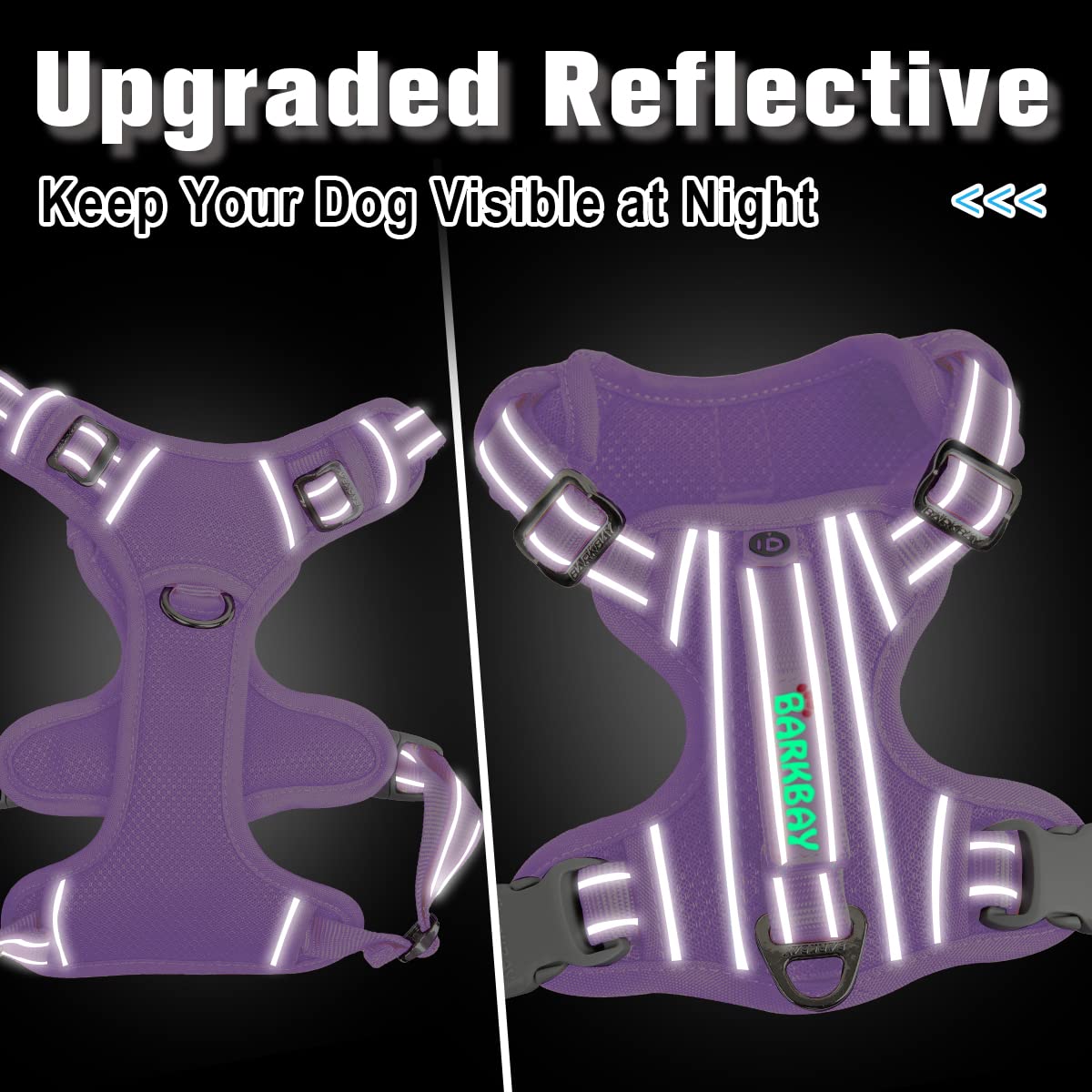 Barkbay Dog Harness No Pull With Id Tag Pocket - Heavy Duty, Reflective, Easy Control For Large Dogs (Violet Purple,M)