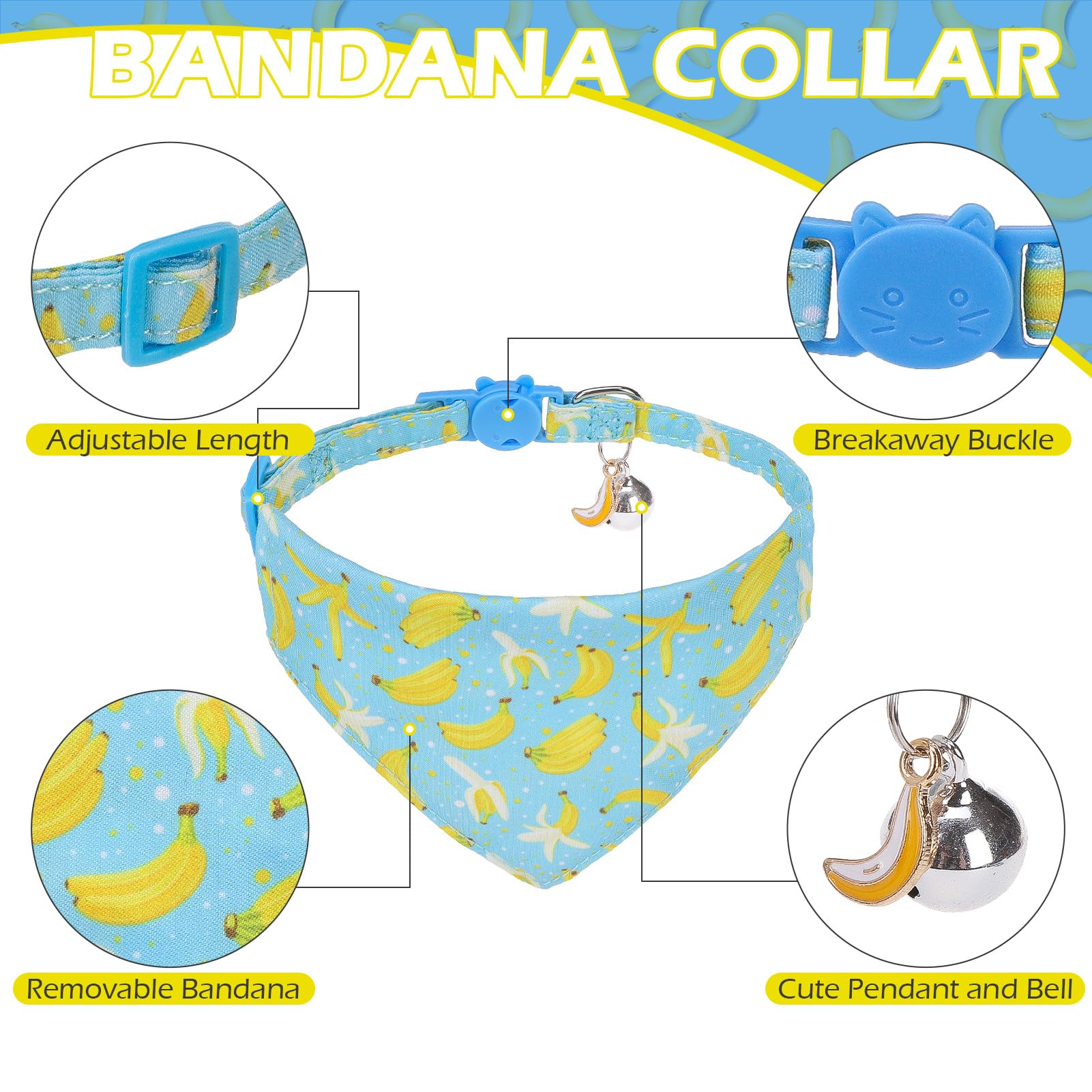 Expawlorer Cute Cat Collar Breakaway With Bells - 2 Pack Fruit Adjustable Pet Collar With Removable Bow Tie And Bandana, Safety