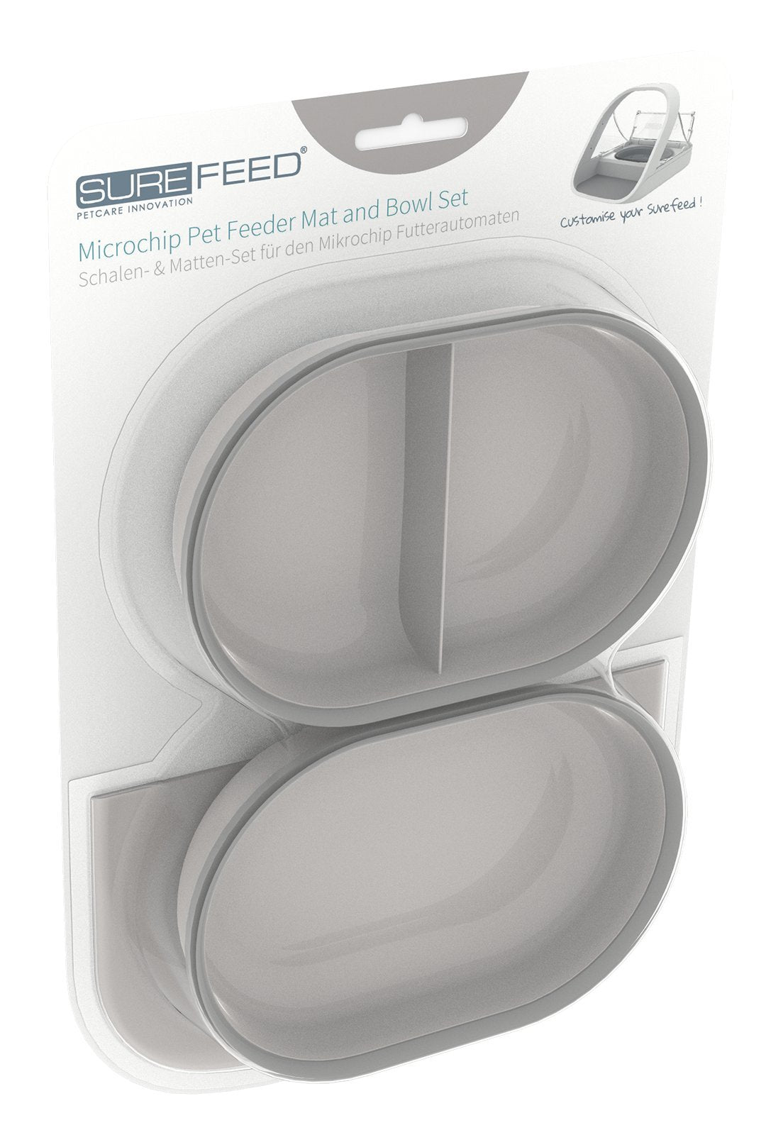 SureFlap Mat & Bowl Set (Grey) for Cats - Modern Pet Bowls - 2 Bowls, 1 Mat - Keeps Food Fresh - Separate Food Types