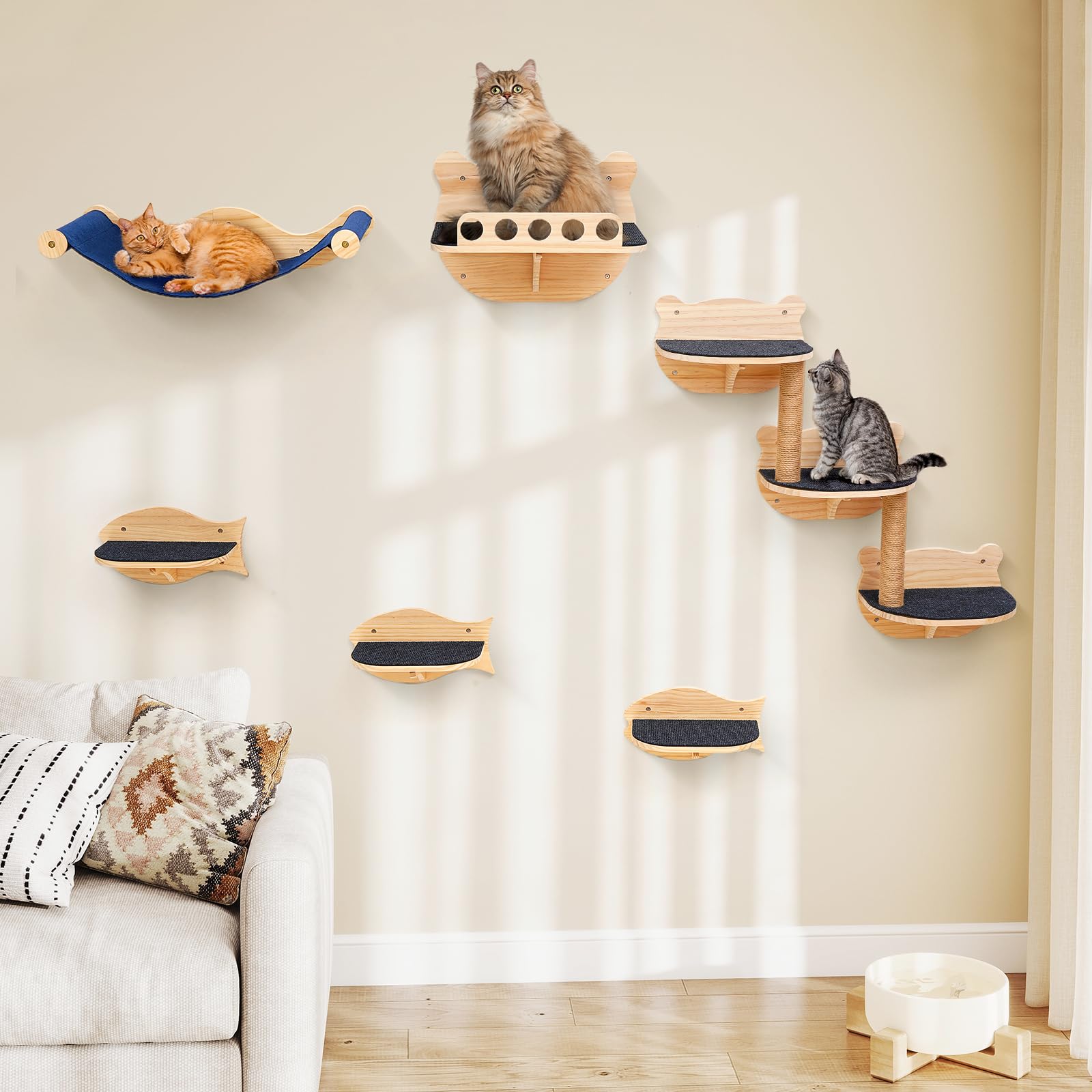 Cat Wall Shelves Furniture Set Cat Shelves For Wall For Large Adult Cats Kittens Wall-Mounted Cat Wall Steps Shelf Perches Climb