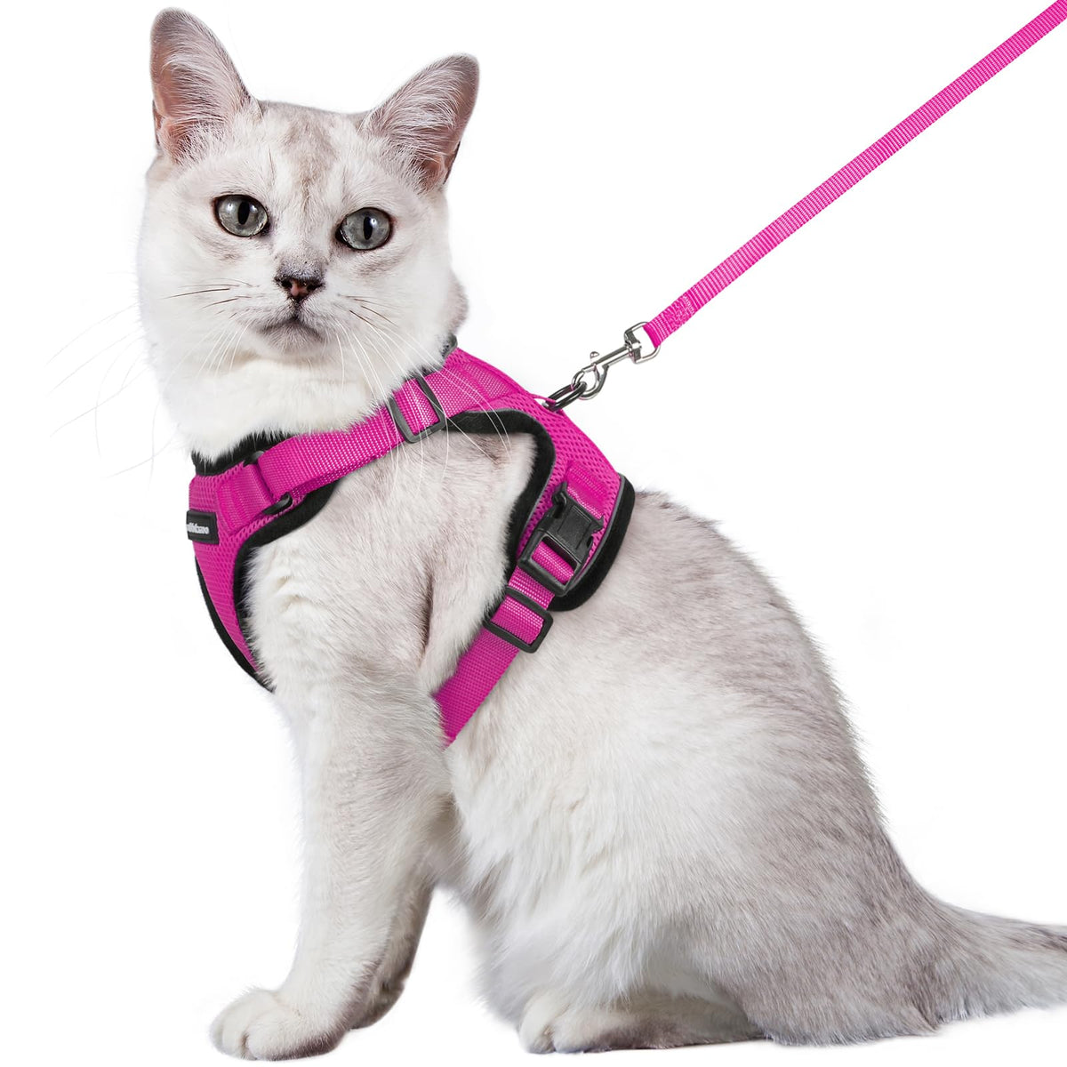 Rabbitgoo Cat Harness And Leash For Walking, Escape Proof Soft Adjustable Vest Harnesses For Cats, Easy Control Breathable Reflective Strips Jacket, Rose Red, M