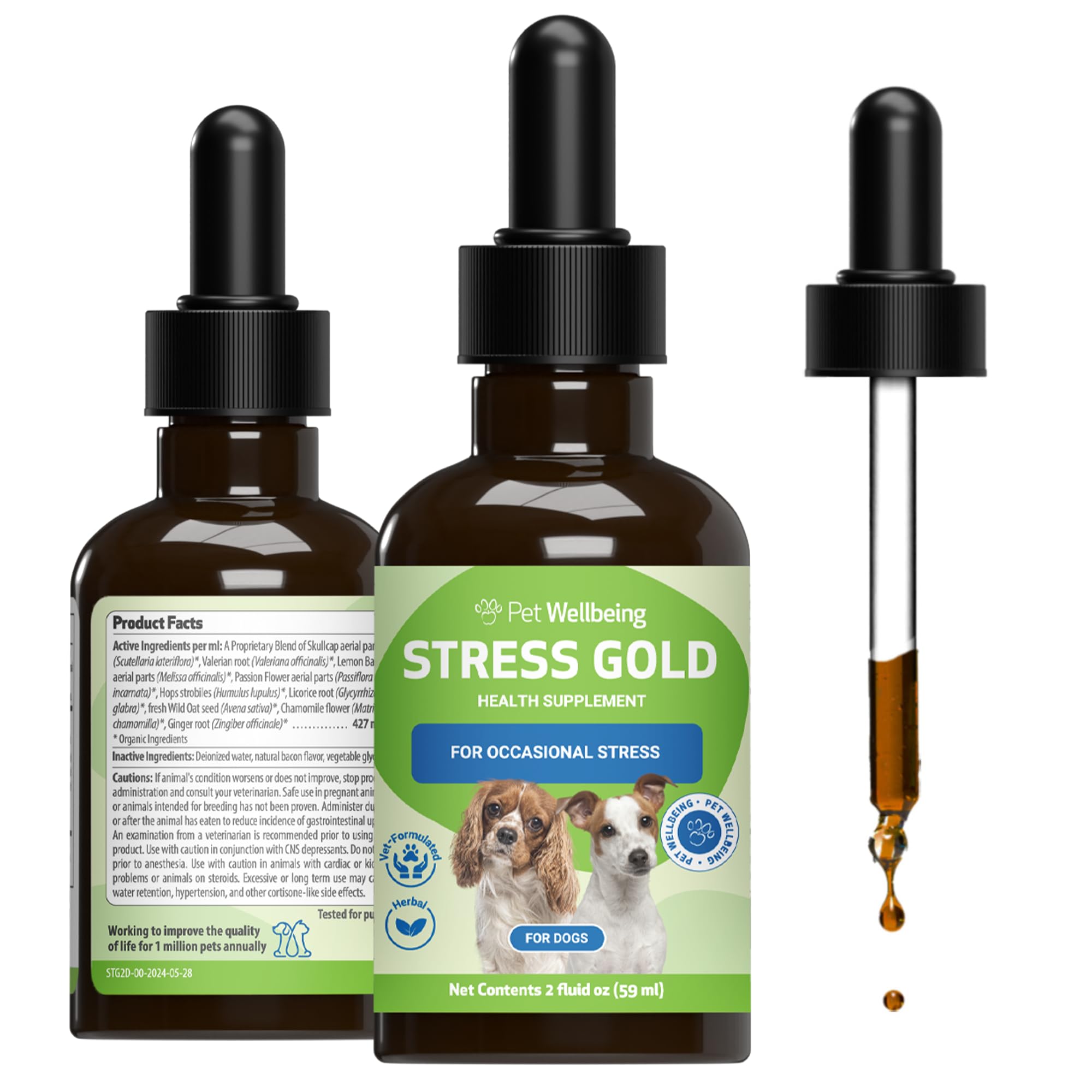 Pet Wellbeing Stress Gold for Dogs - Fast Acting, Situational Stress Like Car Travel, Storms, Vet Visits - NASC Certified & Vet-