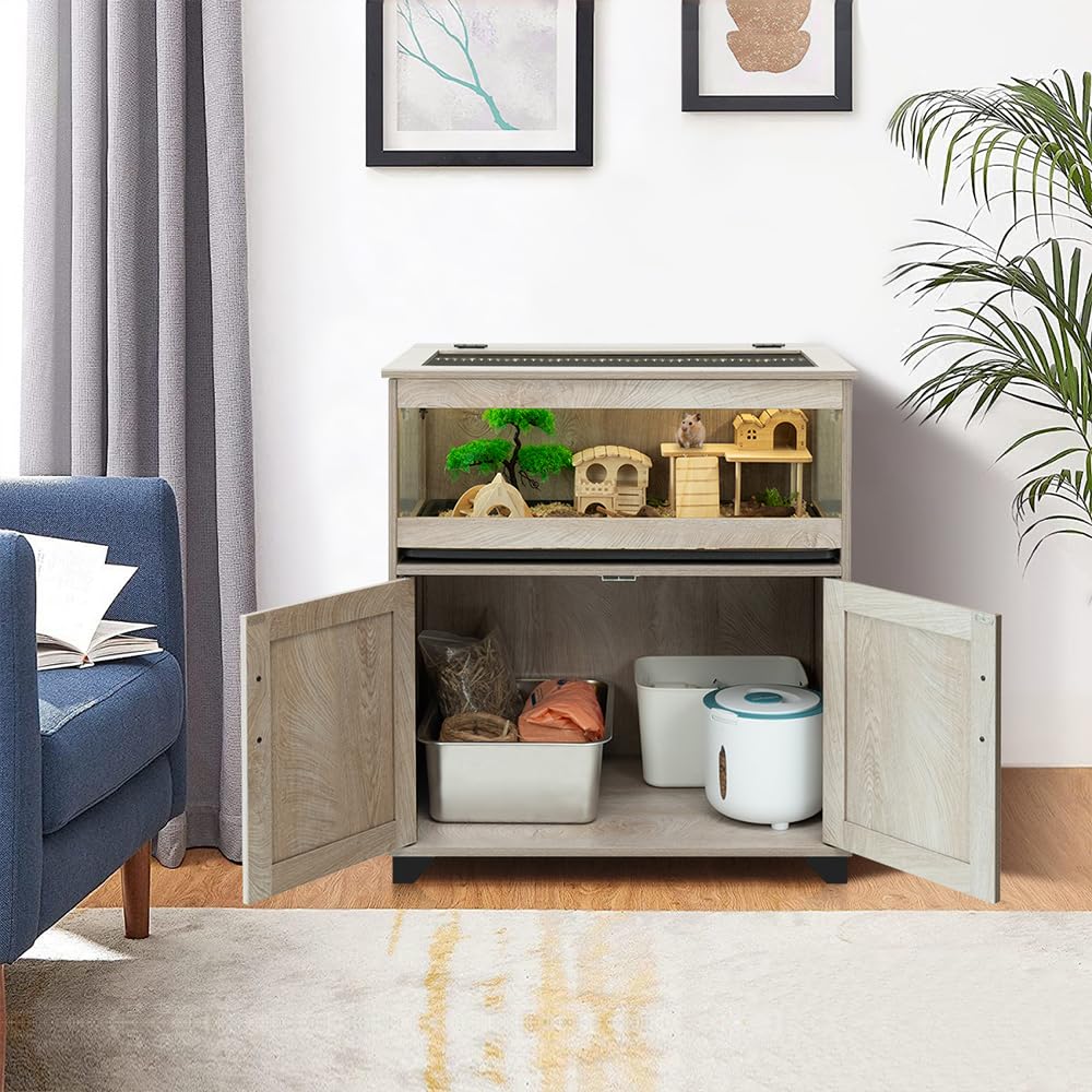 Unipaws Hedgehog Cage With Storage Cabinet, Hamster Cage For Rat And Guinea Pigs, Clear Transparent Pvc Visual Small Animal Cage