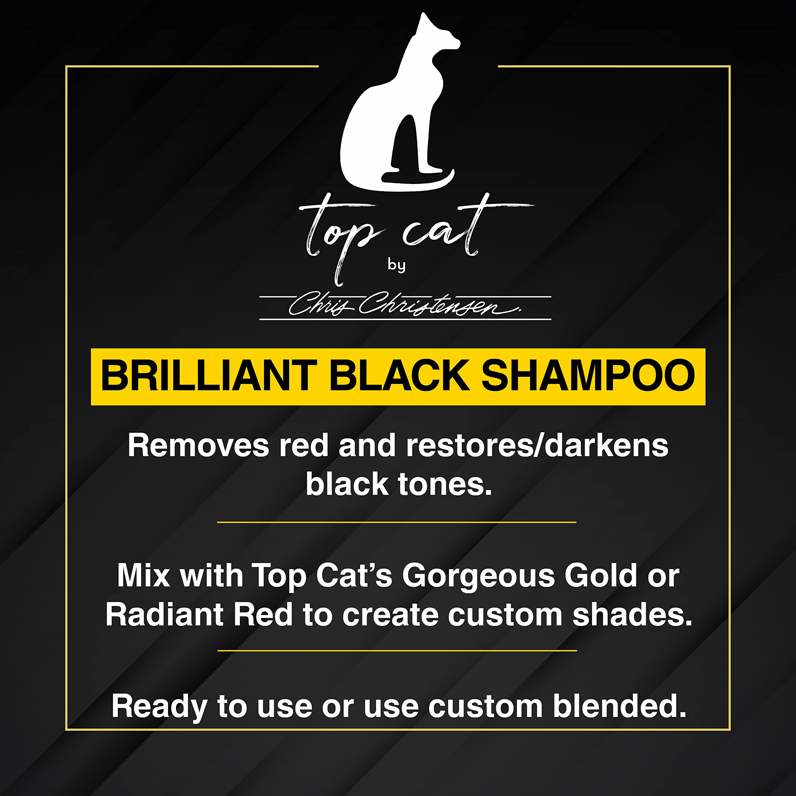 Chris Christensen Top Cat Brilliant Black Shampoo for Cats, Groom Like a Professional, Removes Red, Restores Black Tones, Made i