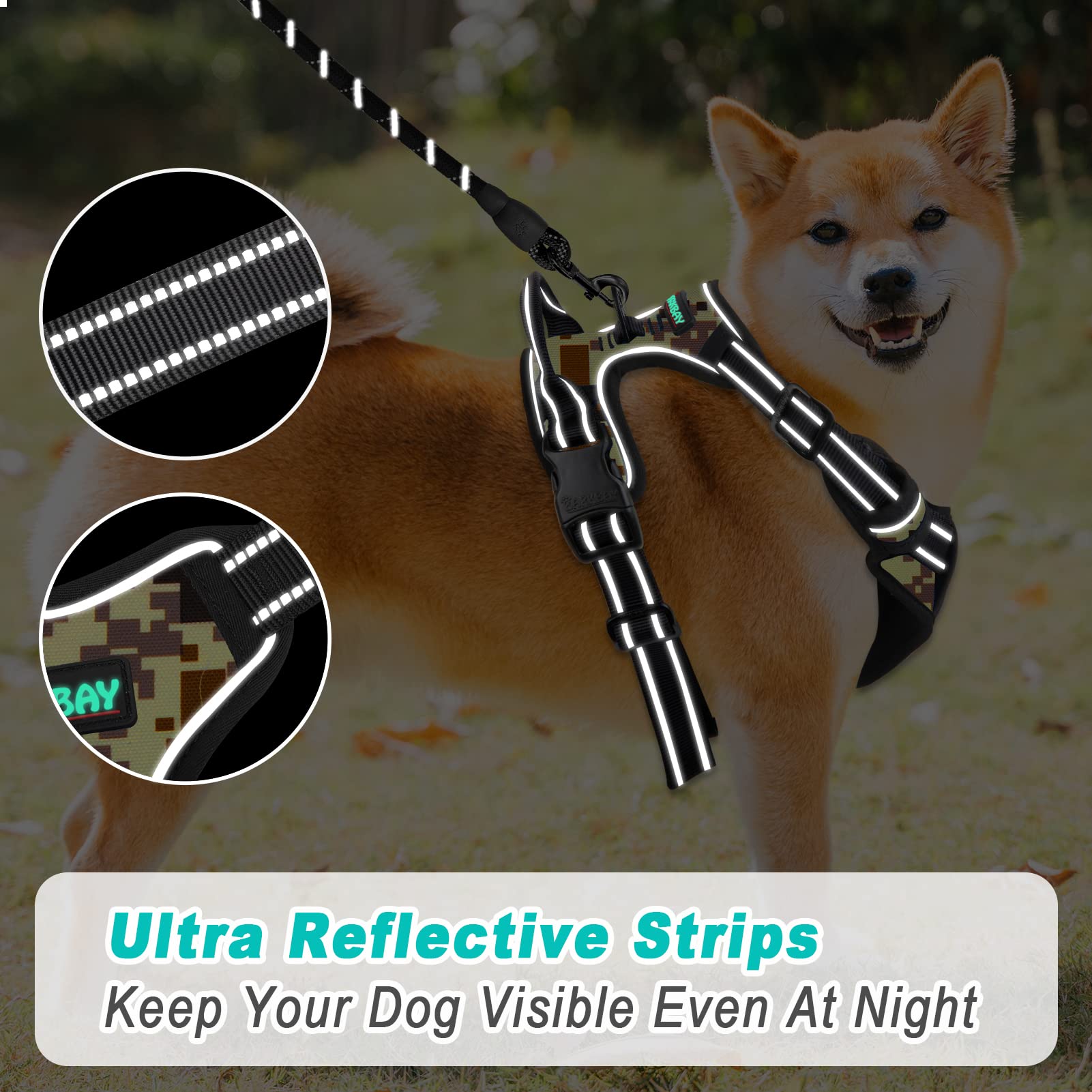 Barkbay No Pull Dog Harness Large Step In Reflective Dog Harness With Front Clip And Easy Control Handle For Walking Training Running(Desert Camo,S)