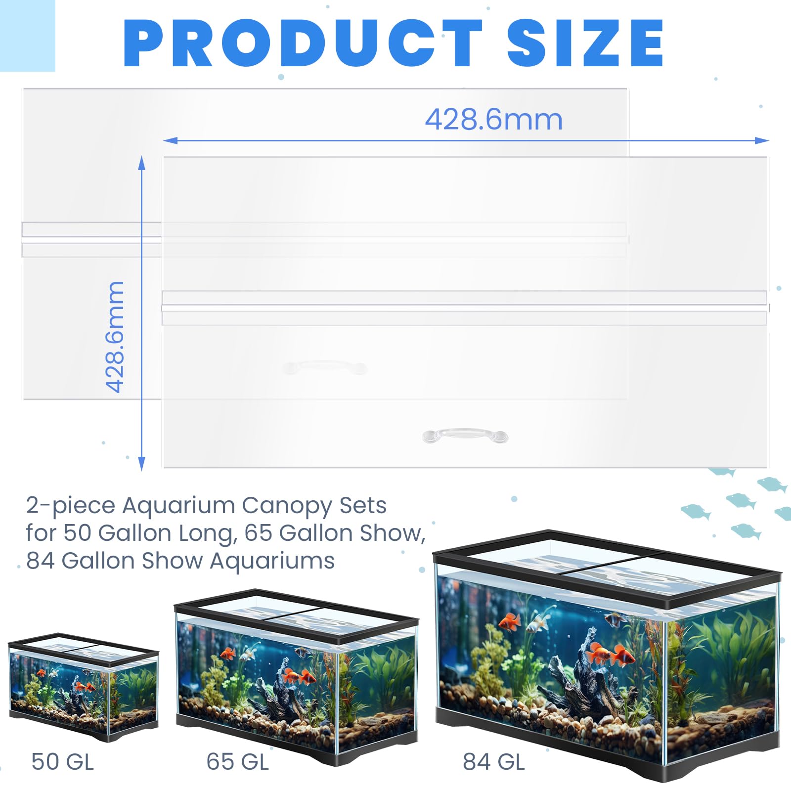 Sieral Polycarbonate Aquarium Canopy Lids Set, 16.87"x16.87", Clear, Model AE-Sieral-4864, Fits 50/65/84 Gallon