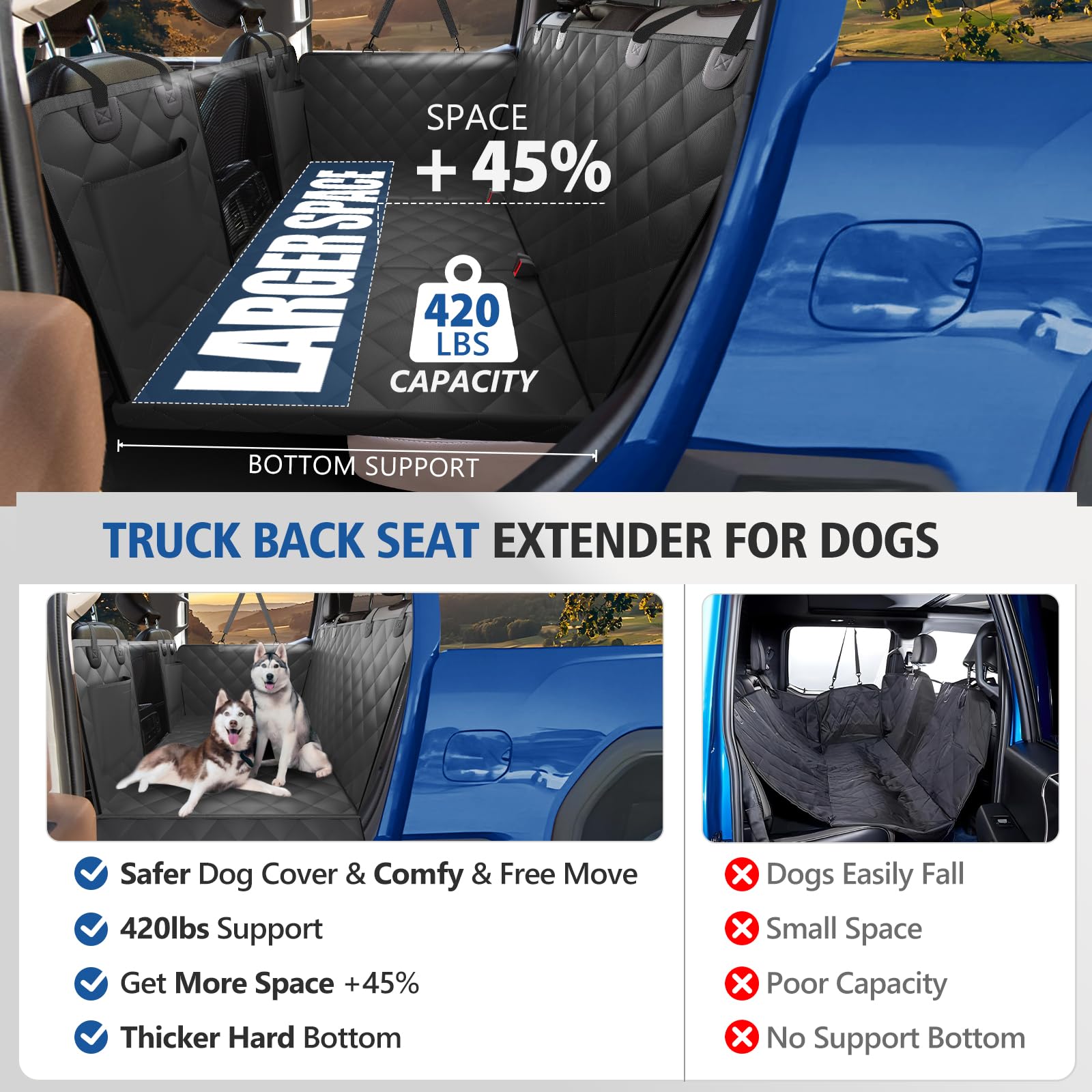Xl Truck Back Seat Extender For Dogs, Dog Seat Cover Back Seat Holds 420Lbs, Hard Bottom Pet Seat Covers For Crew Cab Trucks, Do