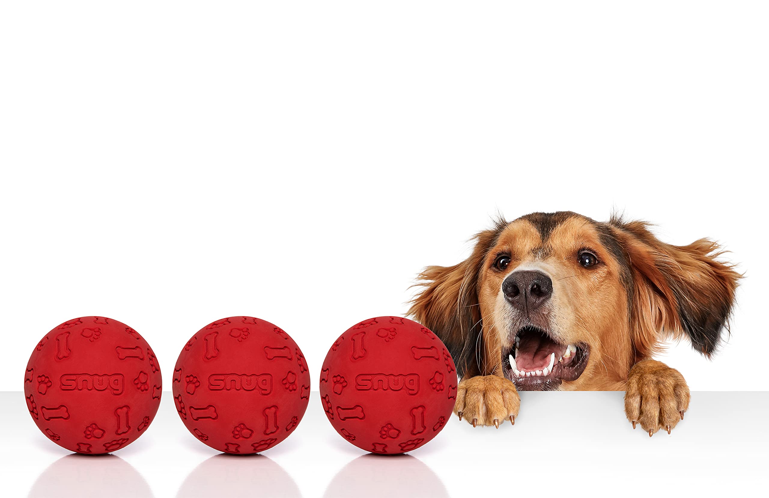 Snug Rubber Dog Balls For Small And Medium Dogs - Tennis Ball Size - Virtually Indestructible (3 Pack - Red)