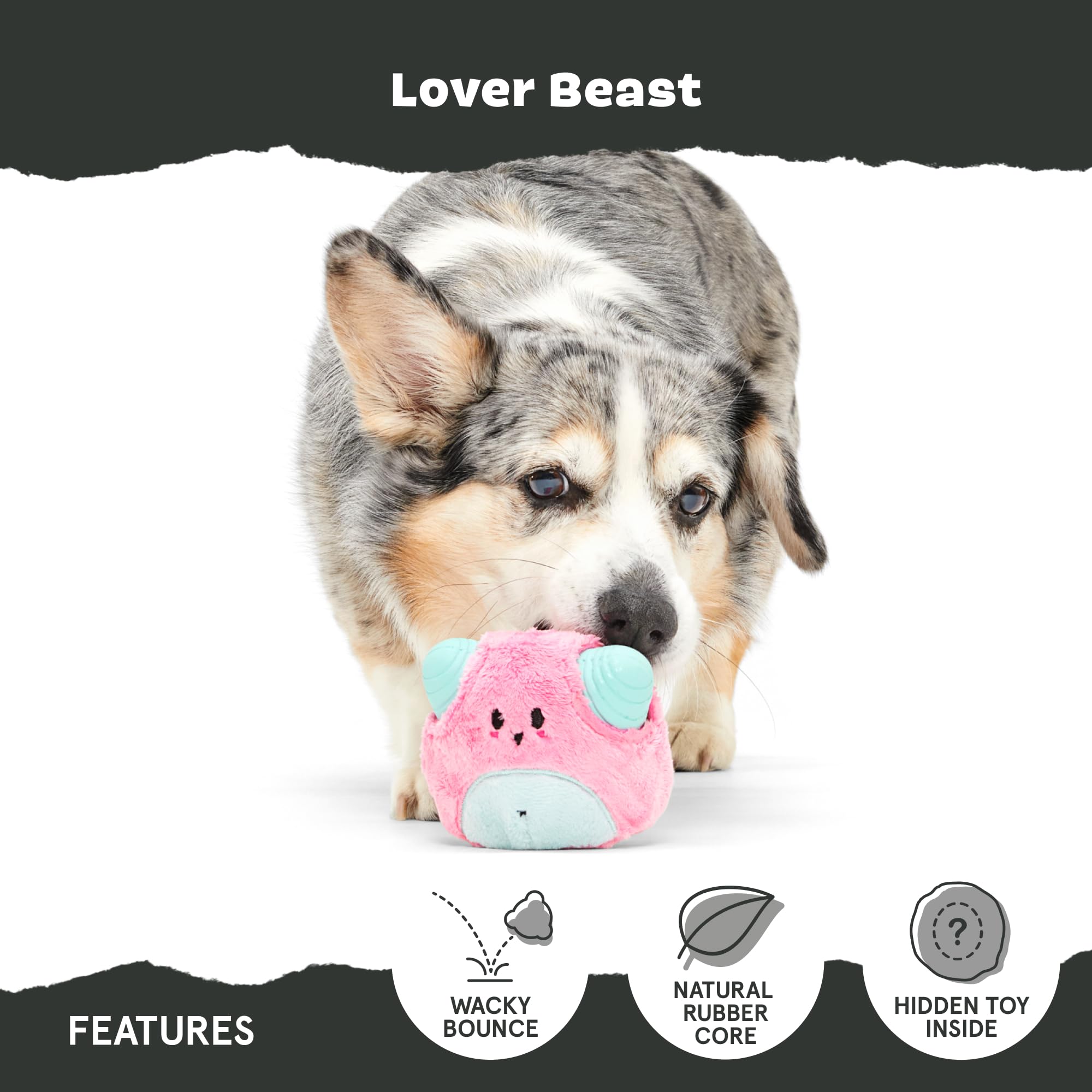 Barkbox Lover Beast Dog Toy For Aggressive Chewers | 2-In-1 Plush & Rubber Dog Toy With Squeaker | Puppy Essentials & Dog Toys T