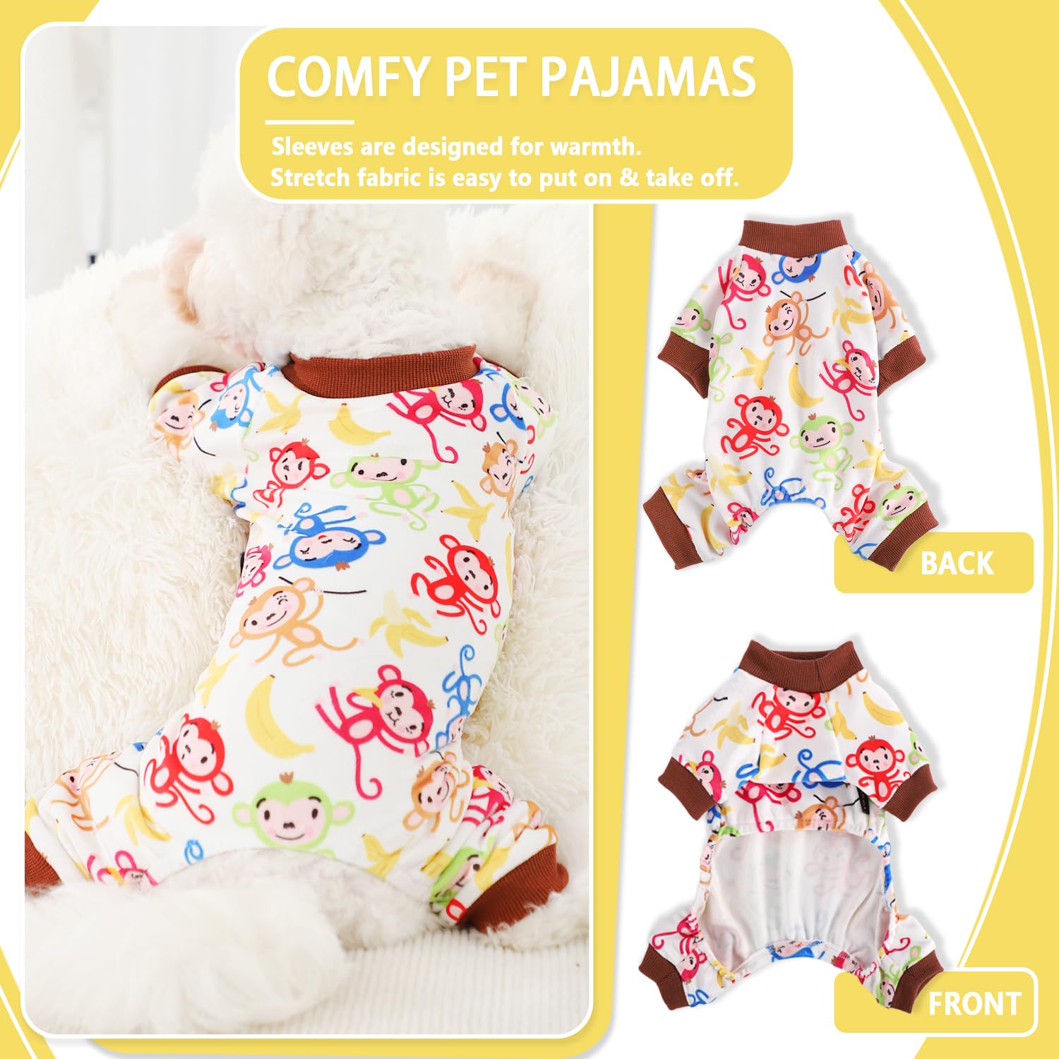 Fall Dog Pajamas Sweaters For Small Dogs Fleece Stretchy Puppy Sweater Warm Clothes Pjs Pet Apparel(Medium, Brown Monkey)