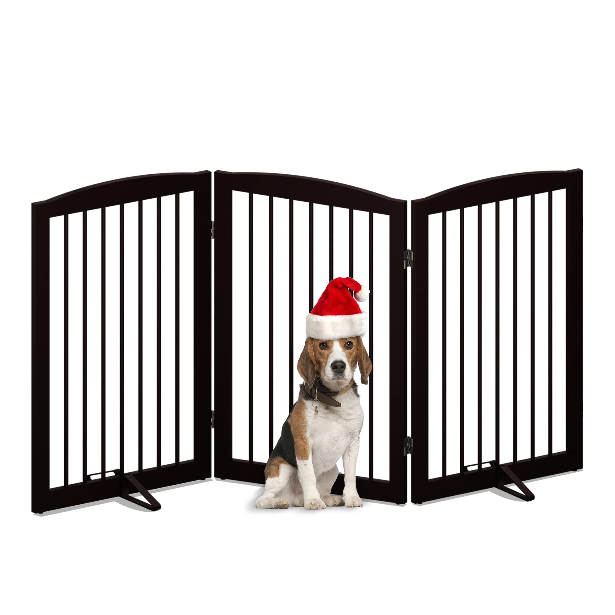 Pupetpo Freestanding Pet Gate For Dogs, Foldable Wooden Dog Gate For House Indoor, Tall Dog Gate For Stair, Doorway,Hall, Step Over Pet Puppy Safety Fence, 3 Panels 32'',Brown