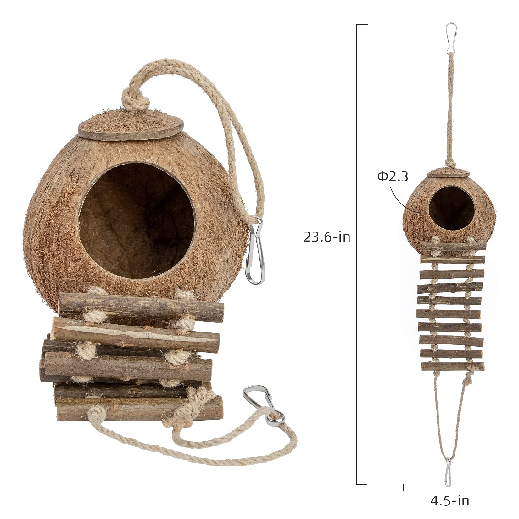 Niteangel Natural Coconut Hideaway With Ladder, Bird And Small Animal Toy (House With Ladder, Natural Surface)