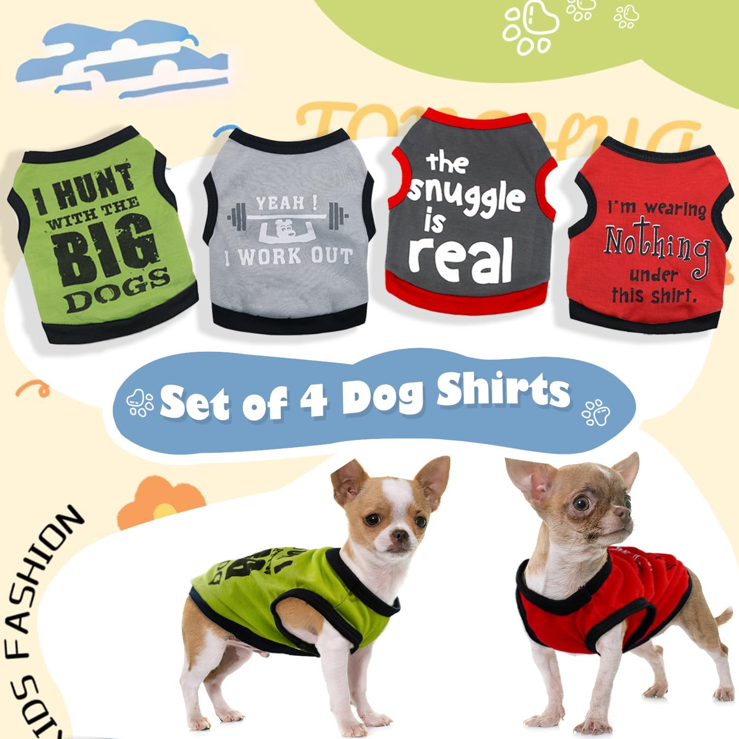 4 Pieces Pet Shirts Dog Clothes for Small Medium Dogs Boy Doggie Tshirt Outfits Puppy T-Shirt for Chihuahua Mini Dachshund Frenc