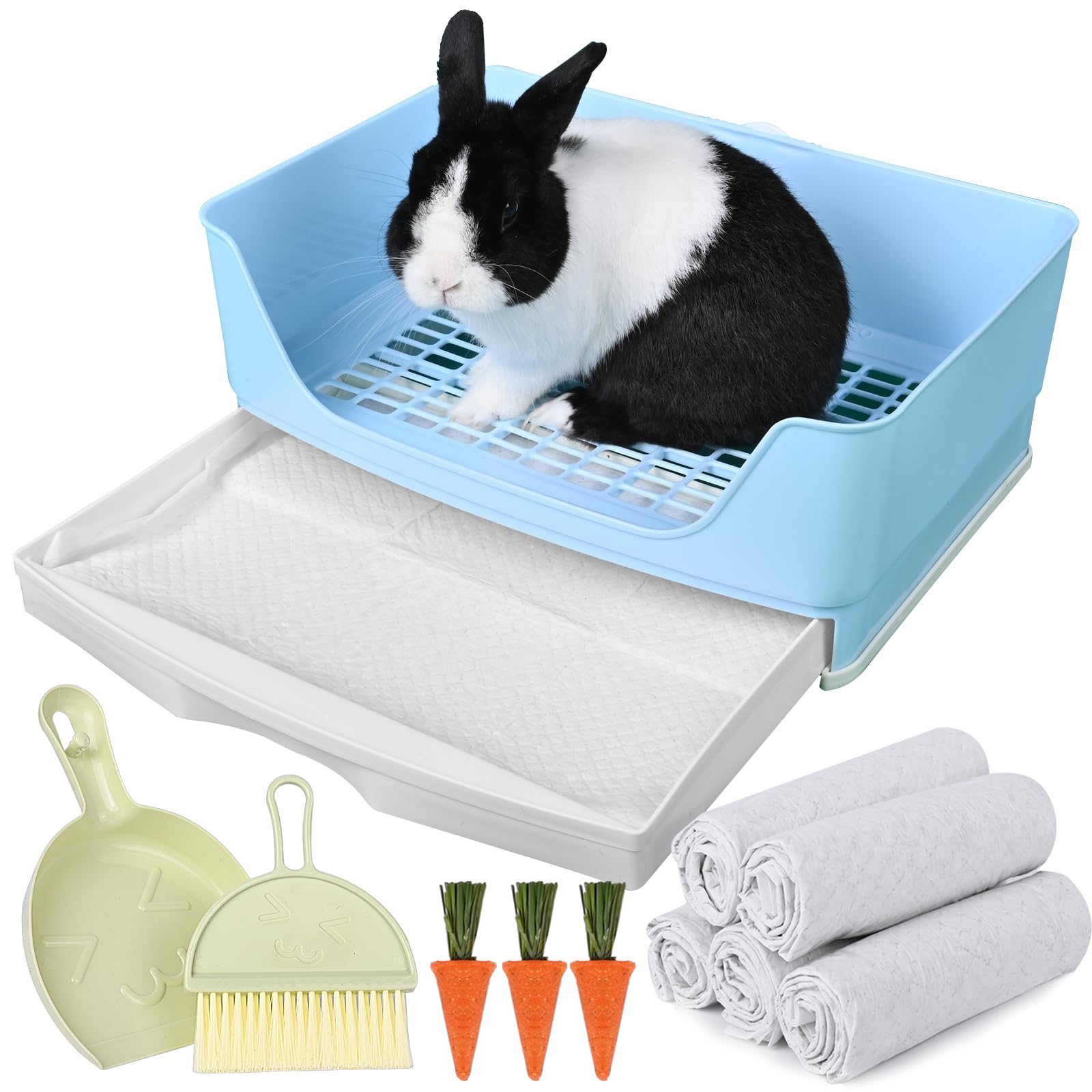 Yuoaes Large Rabbit Litter Box Bunny Litter Box Corner Litter Pan with Drawer Comes with Liners Rabbit Pee Pads, Small Animal Be