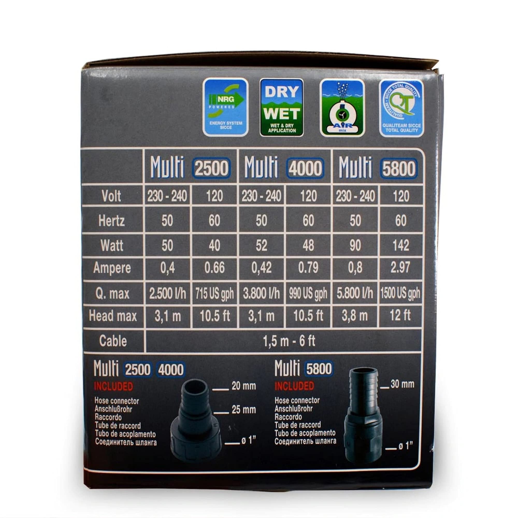 Sicce MULTI 2500 Aquarium Pump - 715 GPH, Black, Ceramic, Model SIC609, Submersible & Inline Use