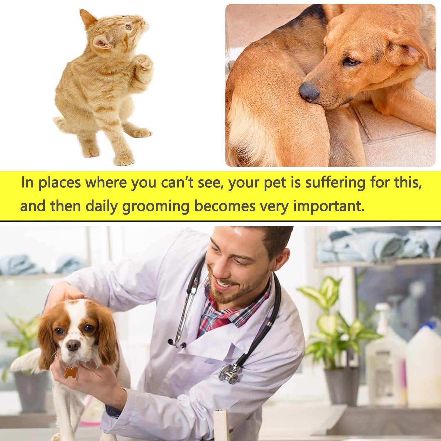 Flea Comb Lice Comb Cat Comb Dog Comb Pet Grooming Combs Tear Stain Remover Comb Remove Mucus Crust 2-In-1 Metal Round Smooth Te