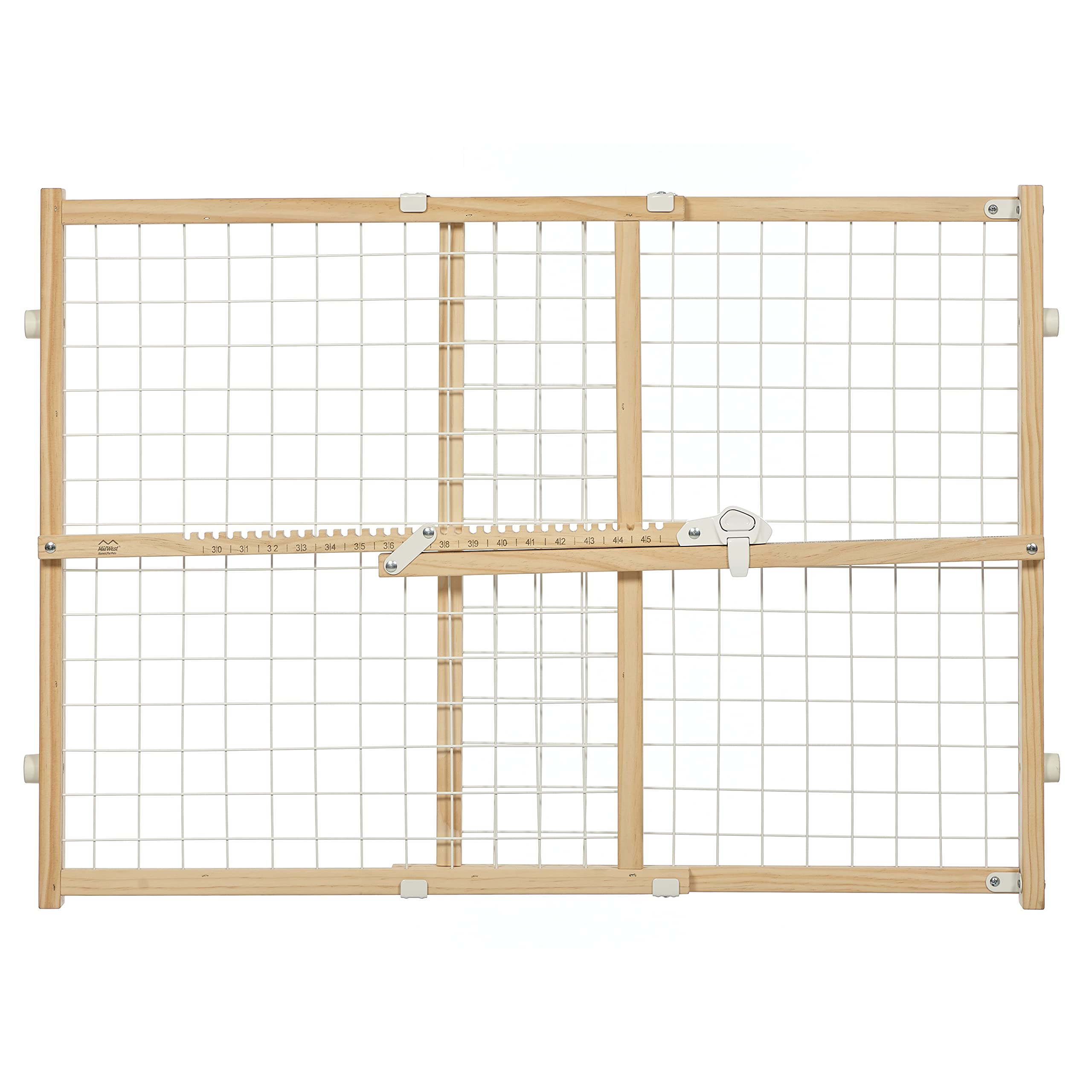 Midwest Homes For Pets Wire Mesh Pet Safety Gate, Pressure Mounted Dog Gate Measures 24 Inches Tall & Expands To 27-41.5 Inches Wide, Natural Wood & White Powder Coated Wire Mesh