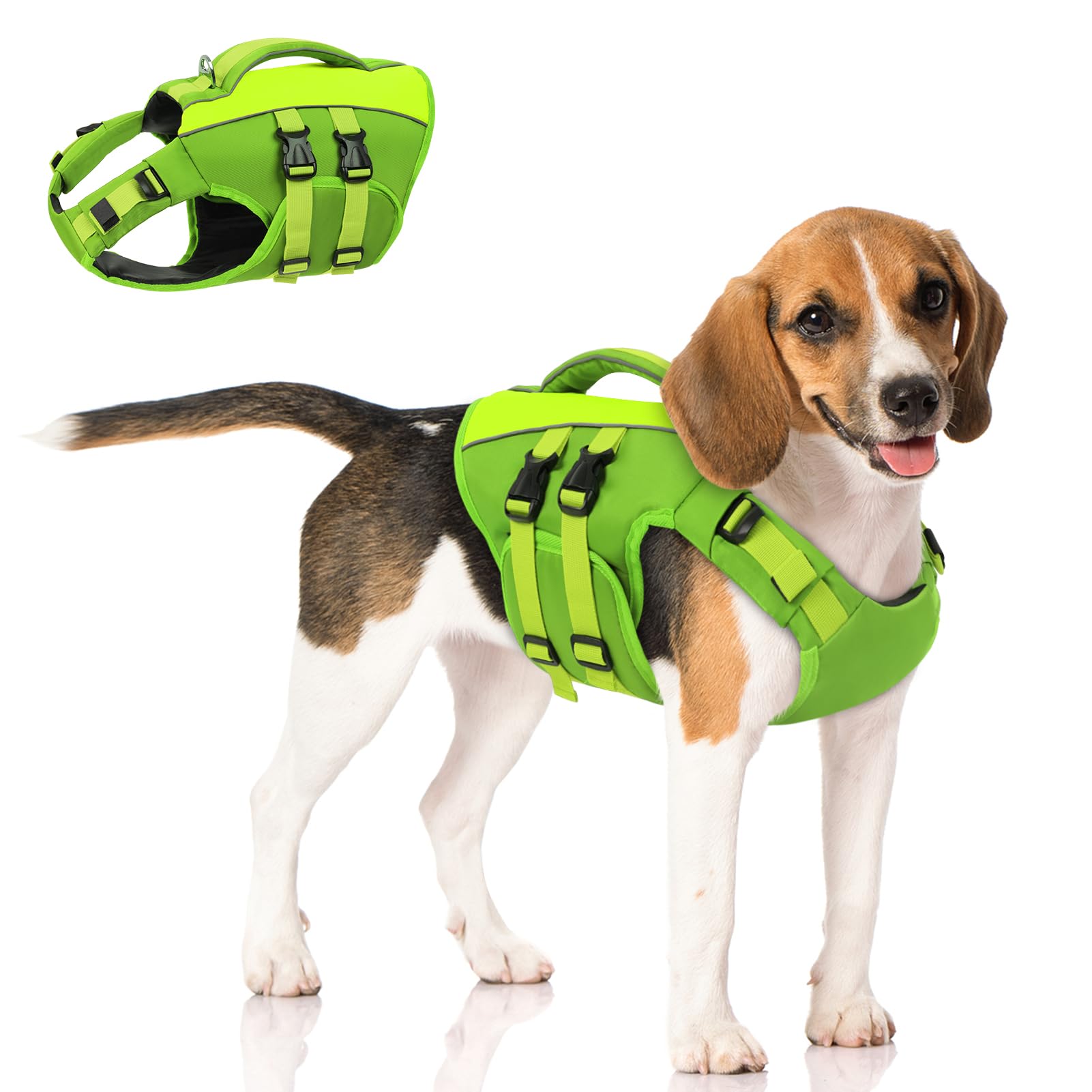 Queenmore Dog Life Jacket, Adjustable Ripstop Dog Life Vest For Swimming Boating, Pet Lifesaver With Superior Buoyancy And Rescu