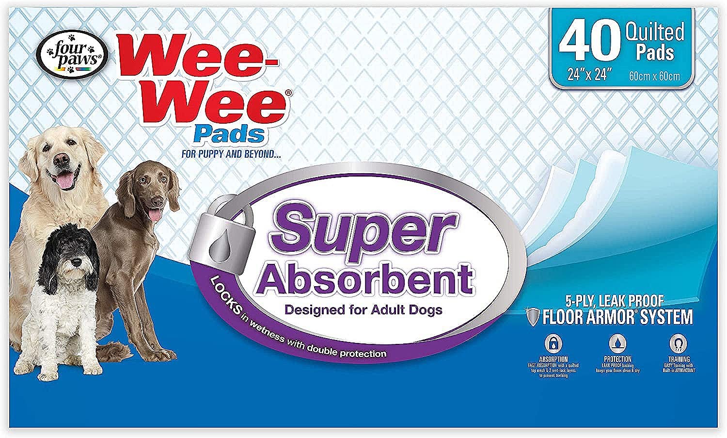 Four Paws Wee-Wee Super Absorbent Pads For Dogs Super Absorbent 40 Count